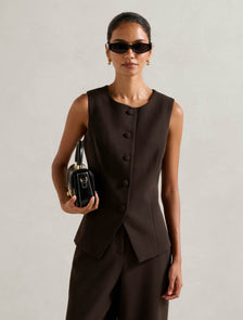 Orla Petite High Neck Waistcoat Chocolate Co-ord