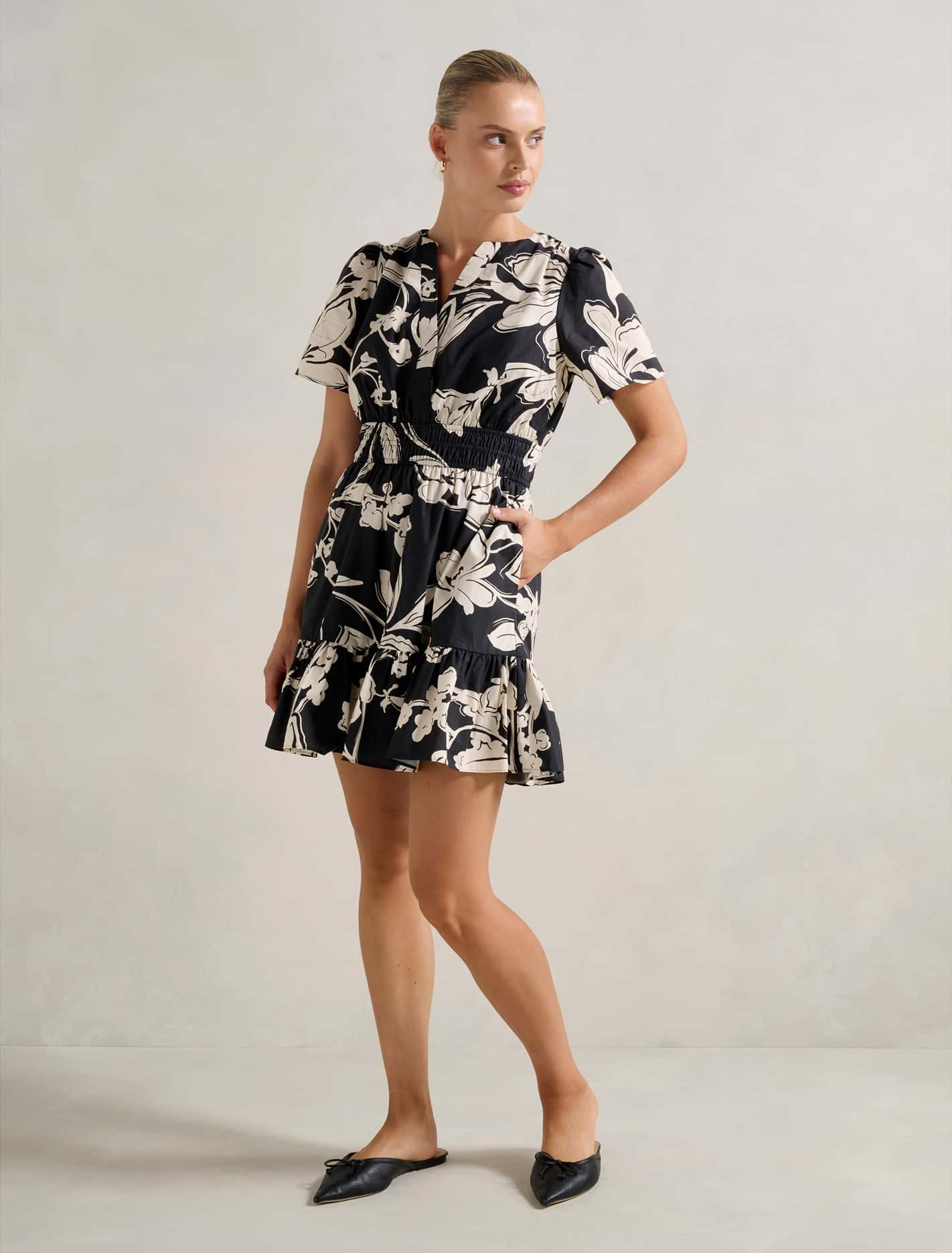 Eleanor Short Sleeve Cotton Mini Dress Hyland Floral
