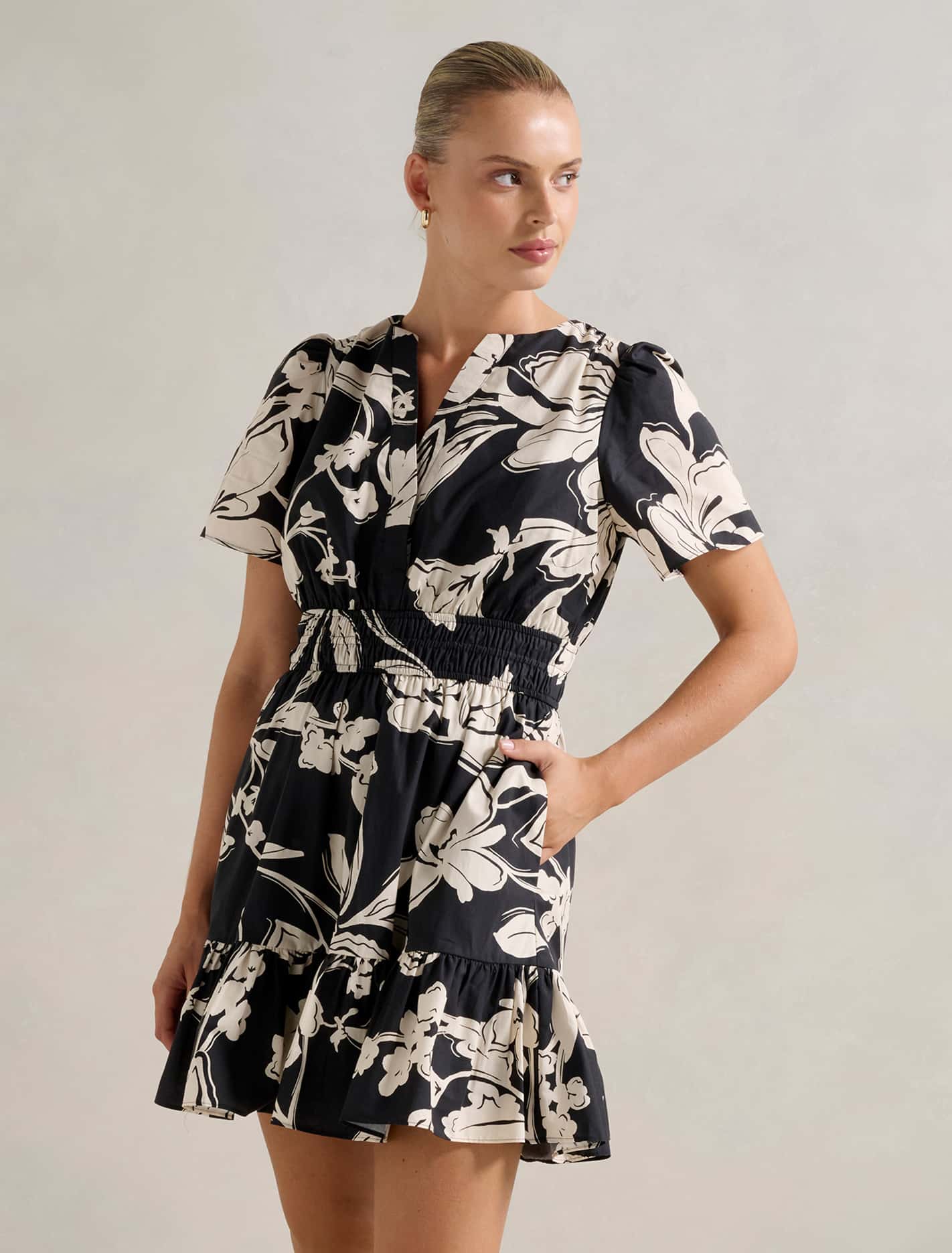 Eleanor Short Sleeve Cotton Mini Dress Hyland Floral
