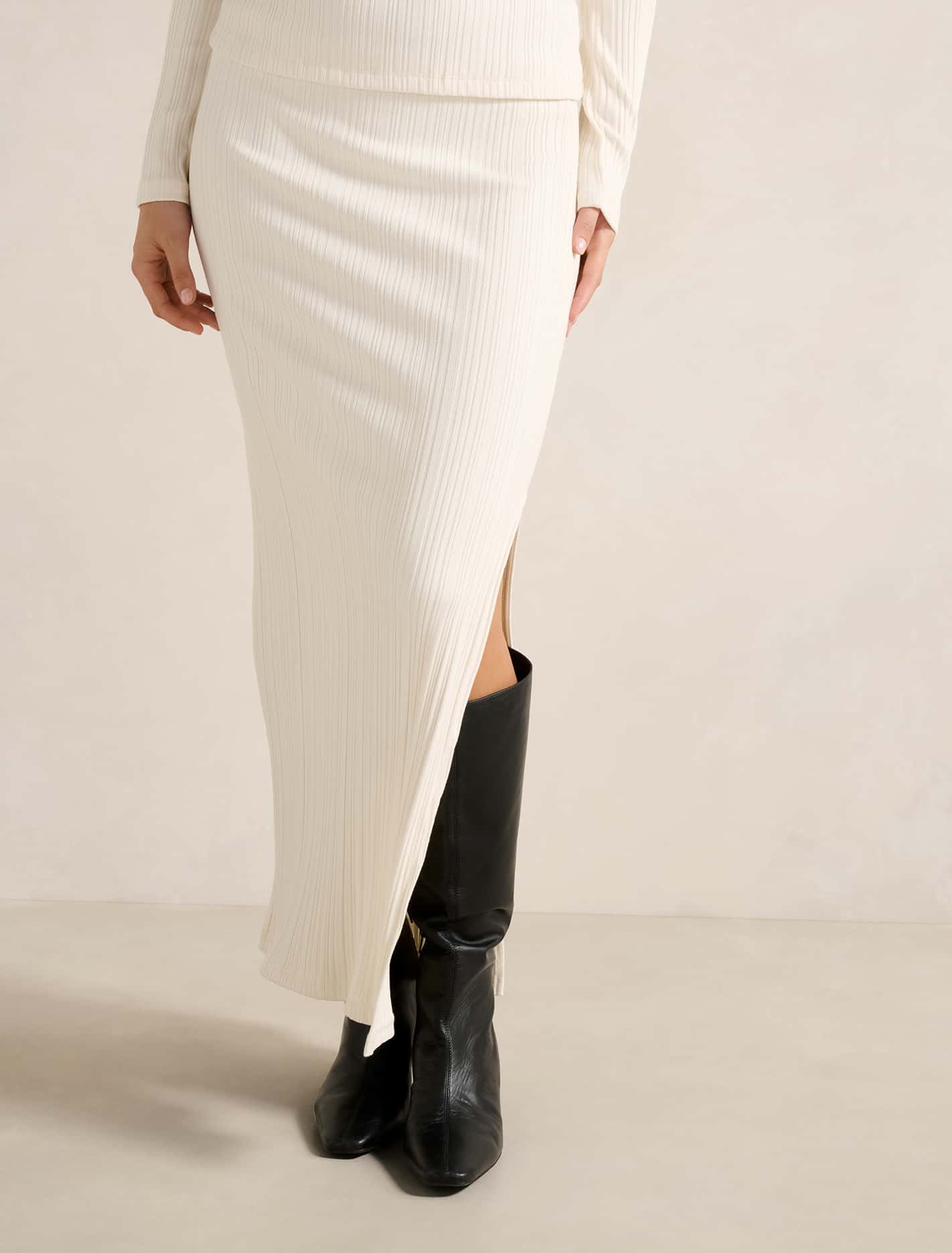 Maribella Ribbed Maxi Skirt Cream Co-ord