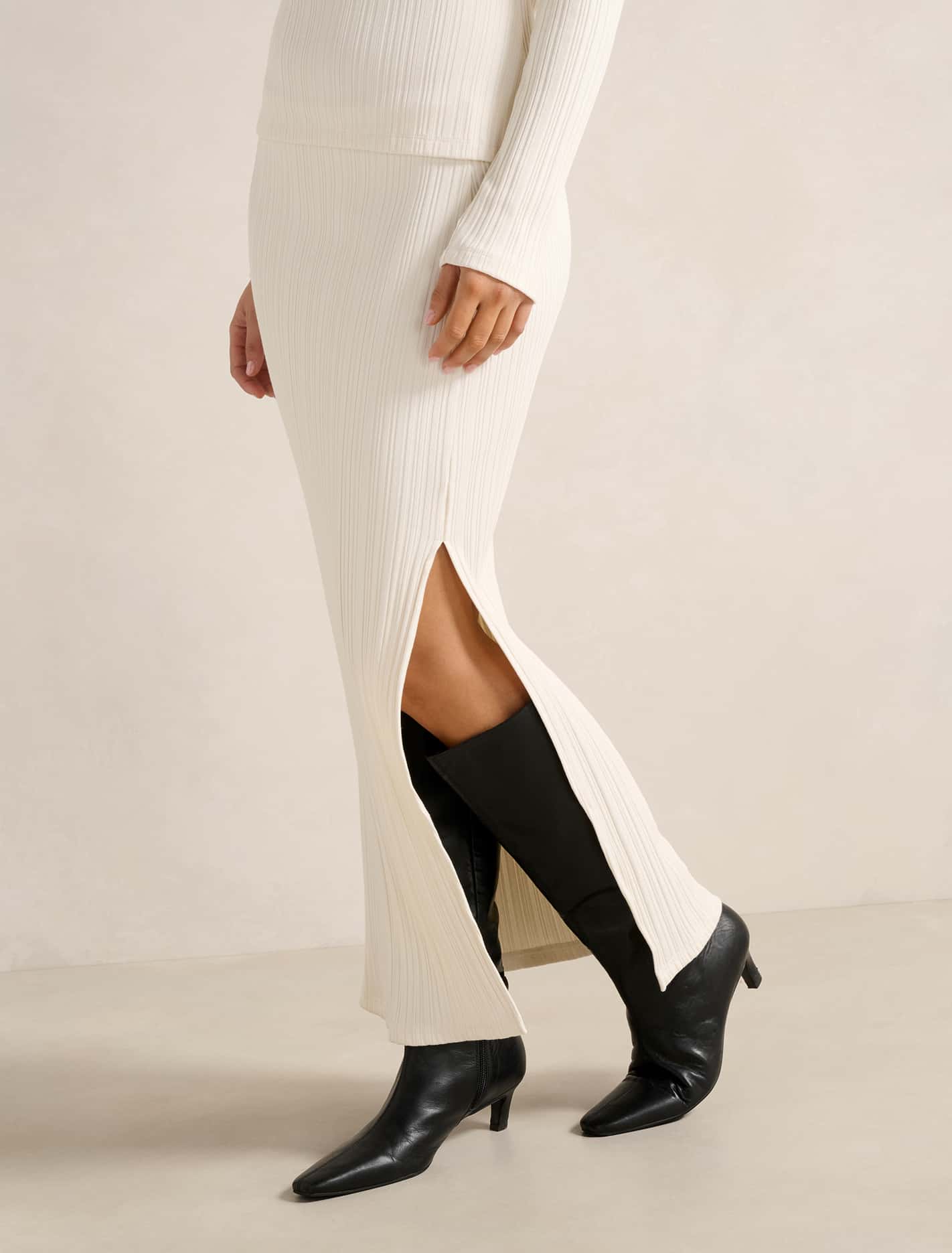Maribella Ribbed Maxi Skirt Cream Co-ord