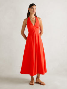 Lucinda Halter-Neck Midi Dress Flame Scarlet
