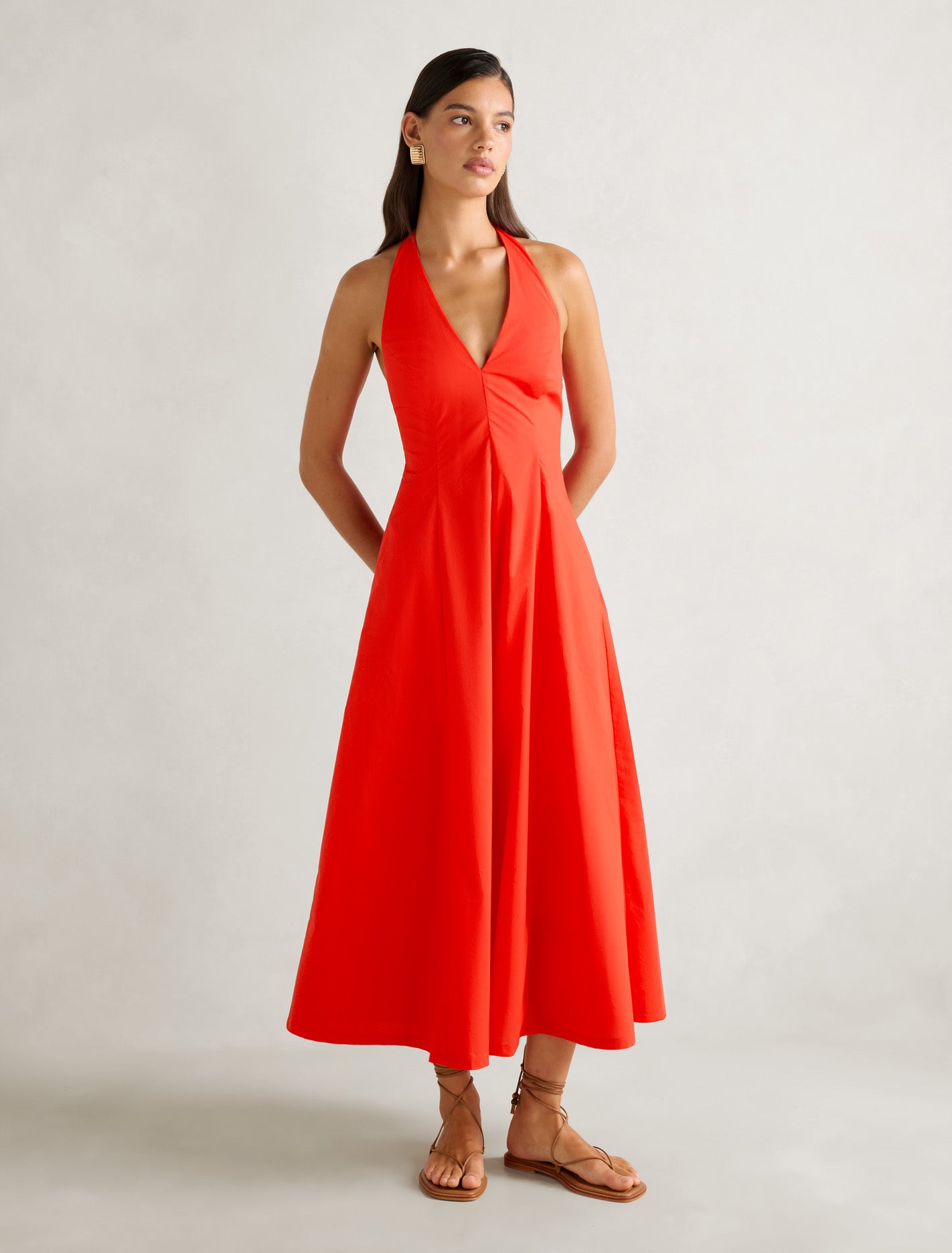 Lucinda Halter-Neck Midi Dress Flame Scarlet