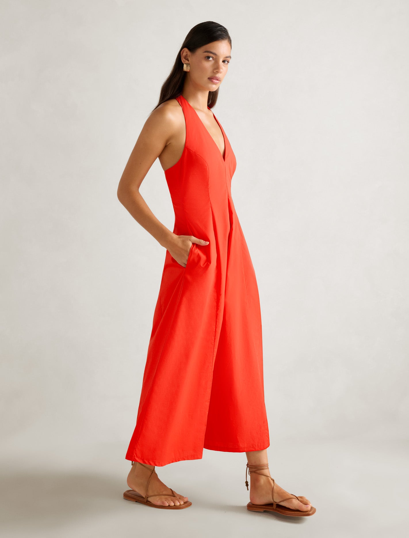 Lucinda Halter-Neck Midi Dress Flame Scarlet