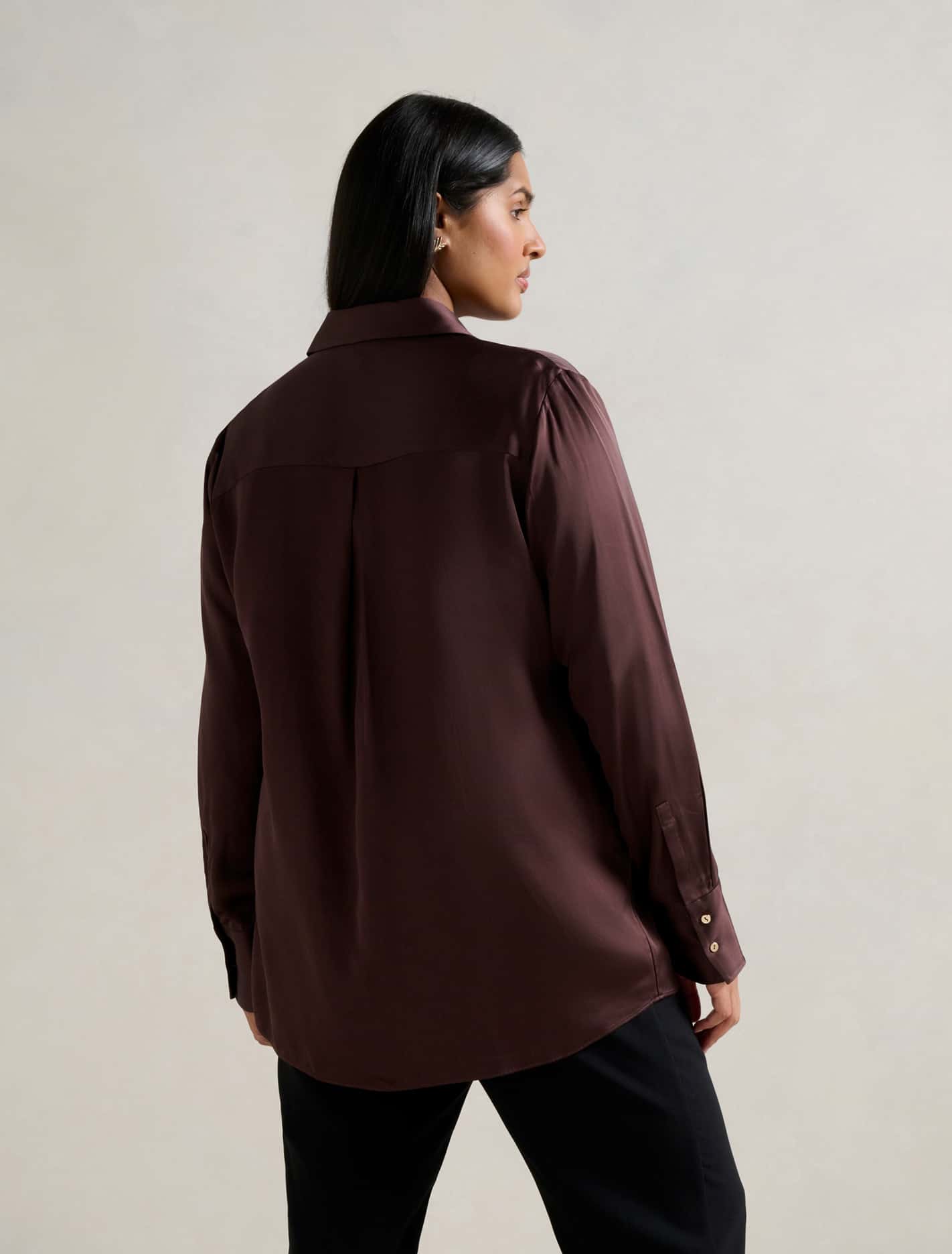 Coco Curve Satin Shirt Warm Chocolate