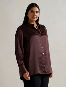 Coco Curve Satin Shirt Warm Chocolate