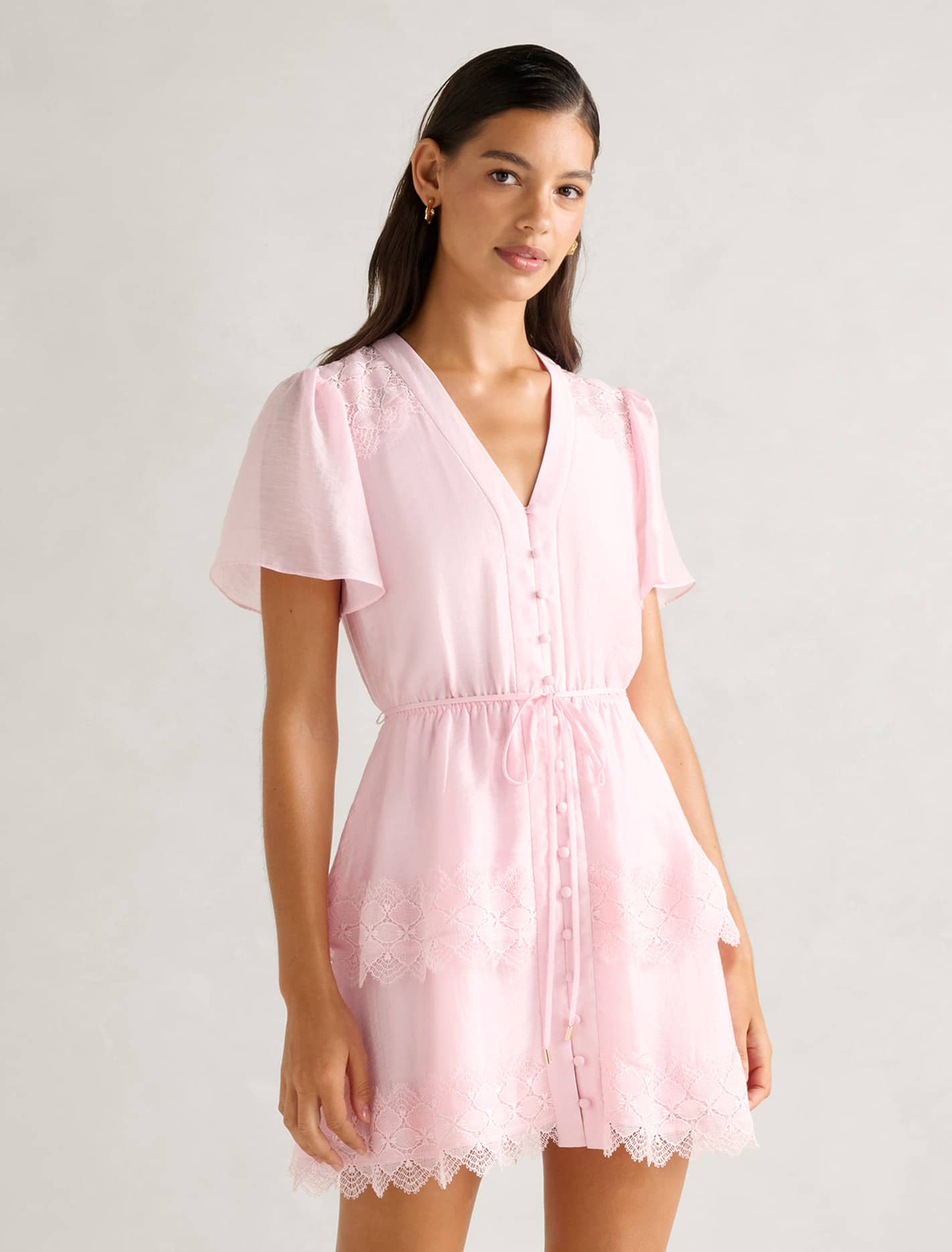 Emmy Lace Trim Mini Dress Soft Pink