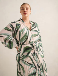 Annabel Curve Button Through Midi Dress Ionia Abstract