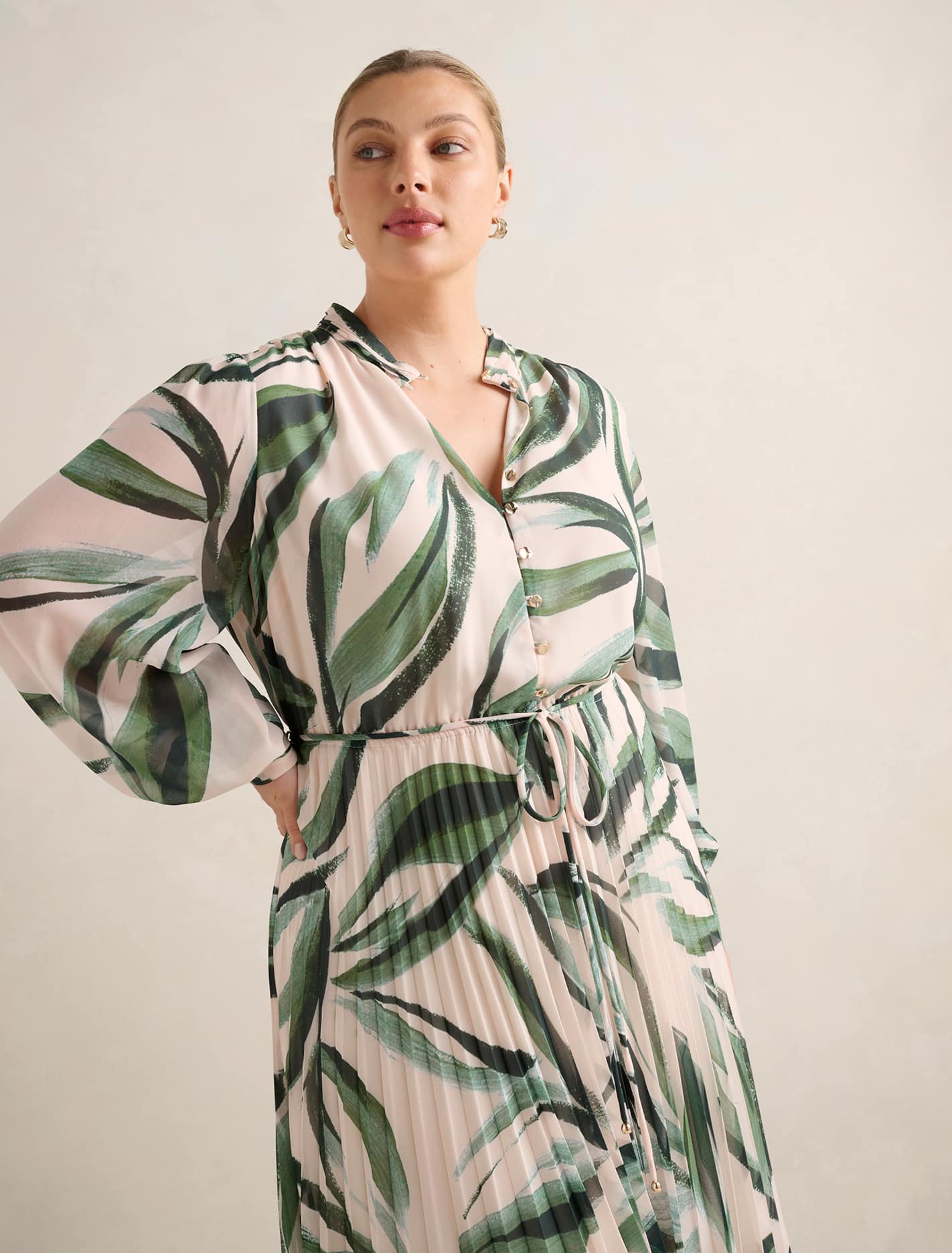 Annabel Curve Button Through Midi Dress Ionia Abstract