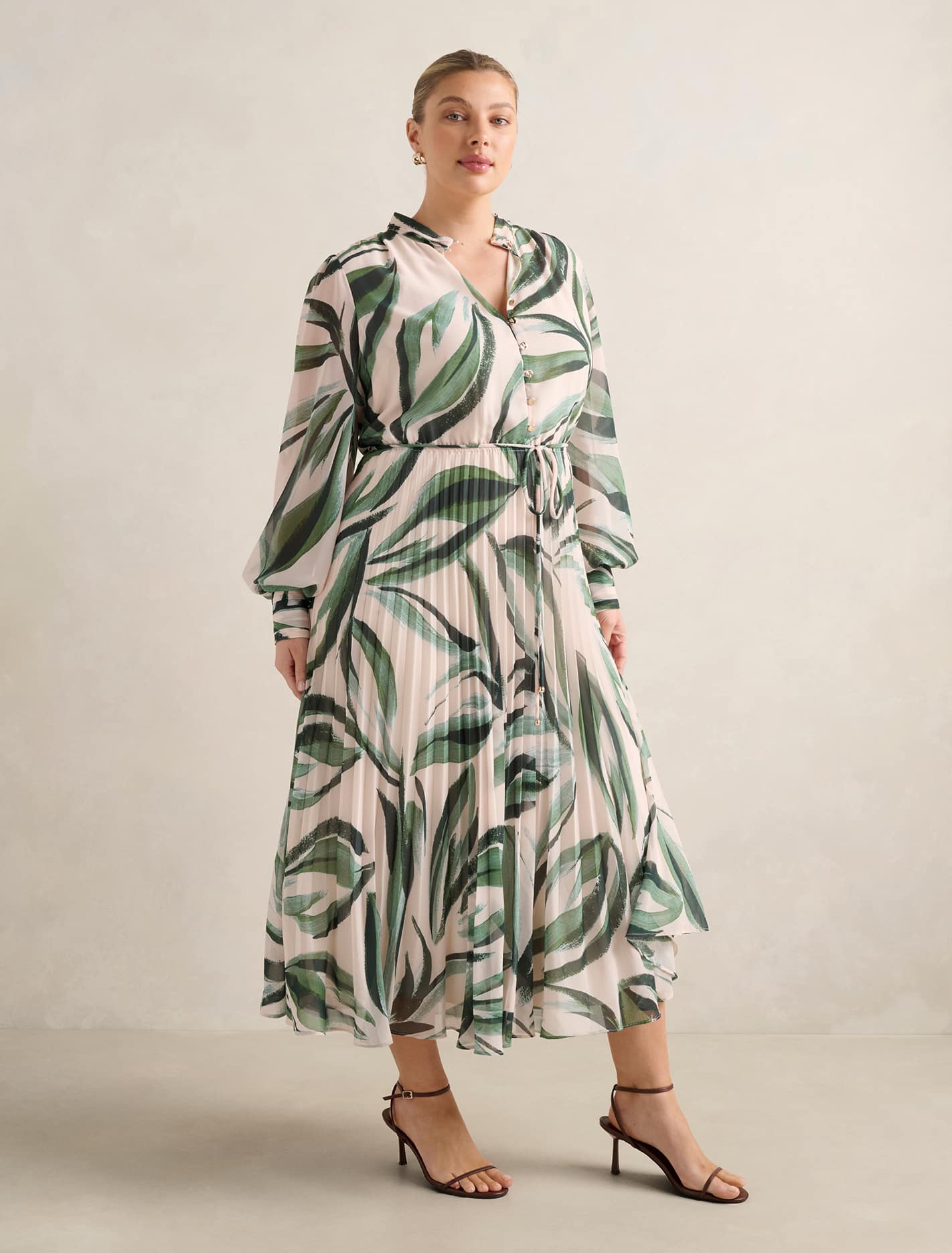 Annabel Curve Button Through Midi Dress Ionia Abstract