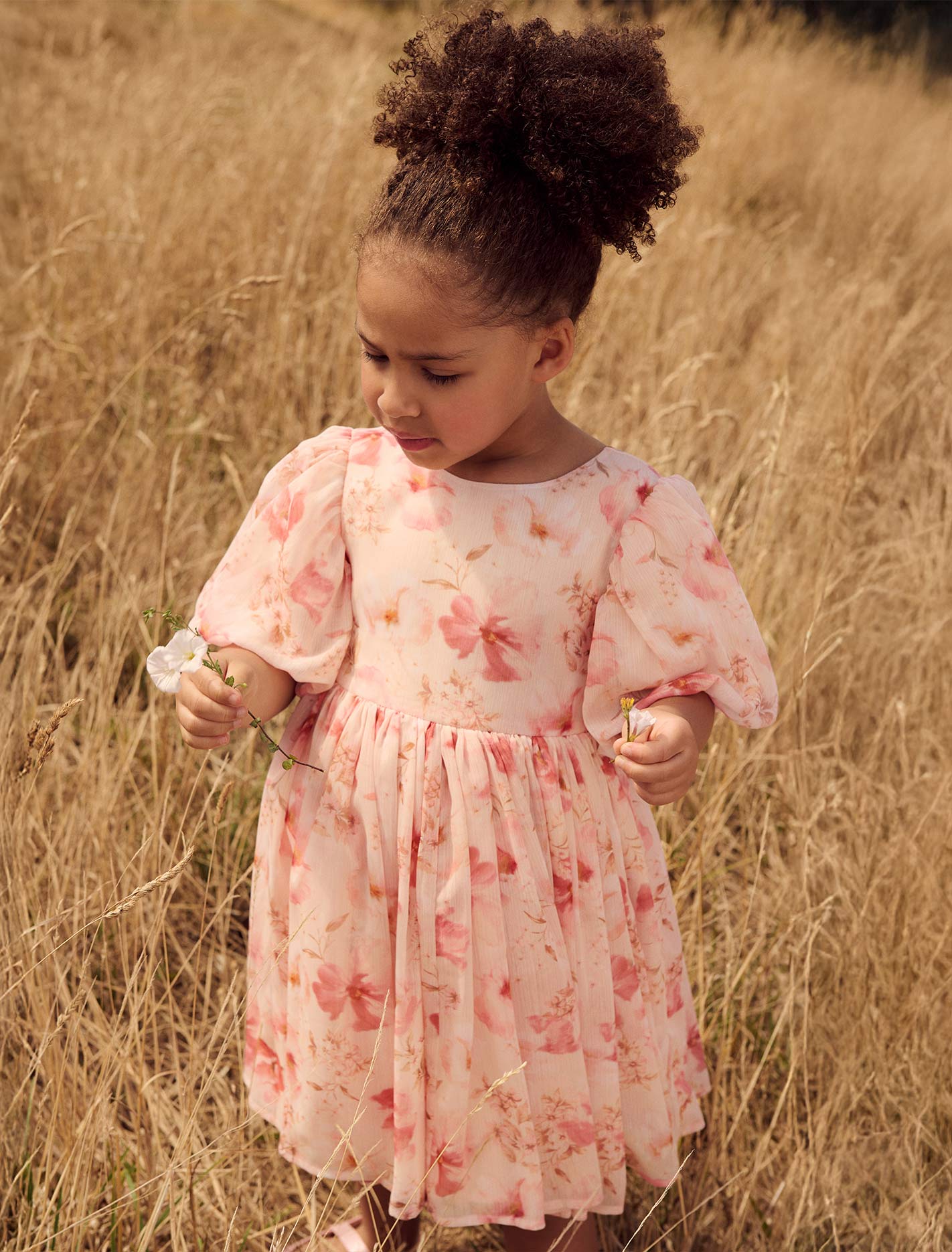 Claudine Girls Puff Sleeve Dress Auburn Floral