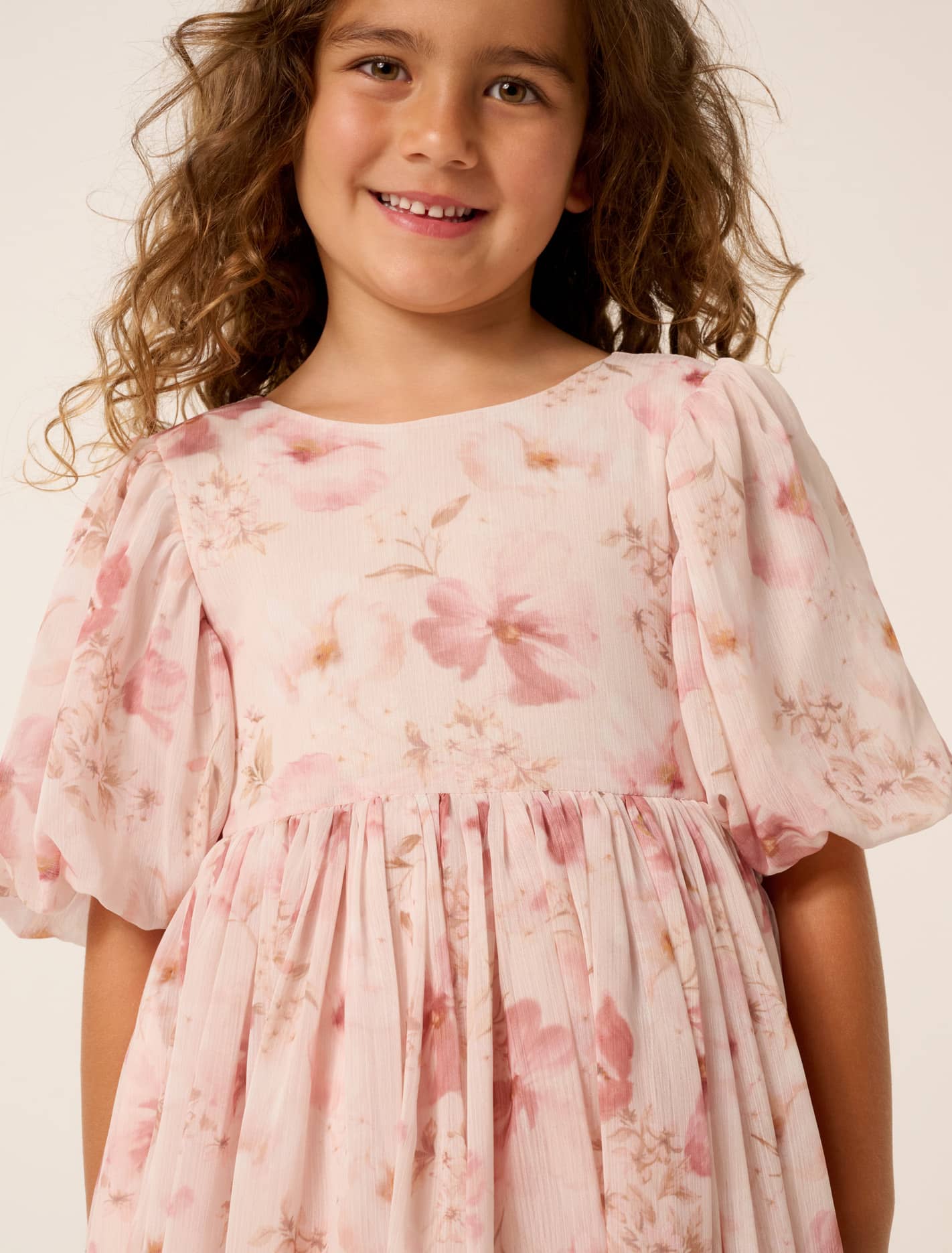 Claudine Girls Puff Sleeve Dress Auburn Floral