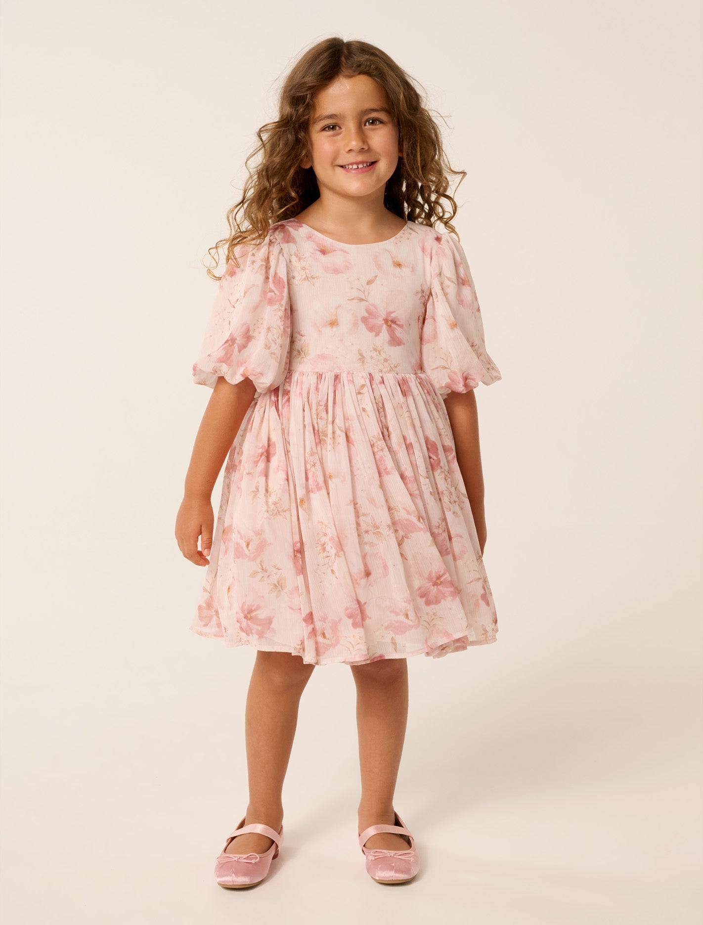 Claudine Girls Puff Sleeve Dress Auburn Floral