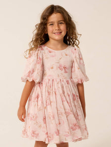 Claudine Girls Puff Sleeve Dress Auburn Floral