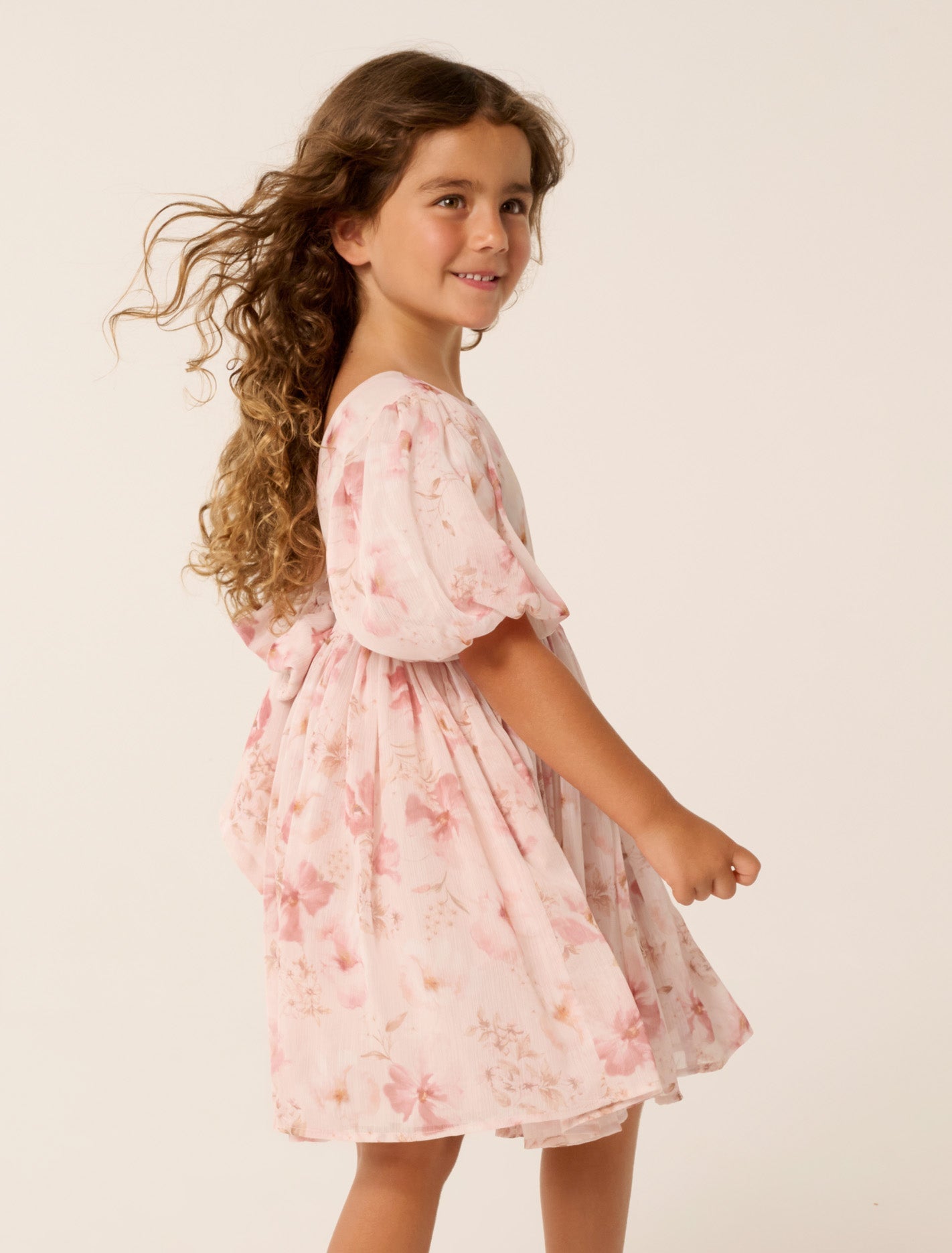 Claudine Girls Puff Sleeve Dress Auburn Floral