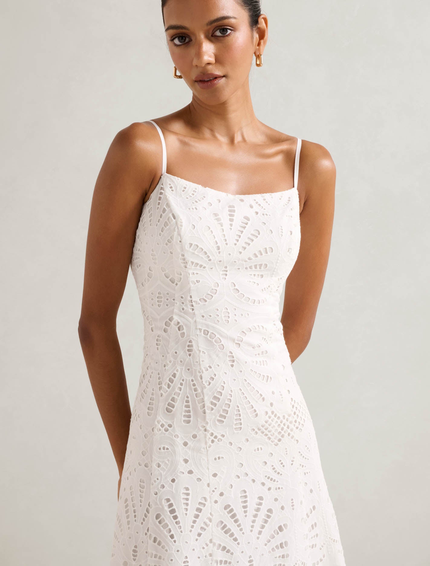 Molly Petite Embroidered Dress Porcelain