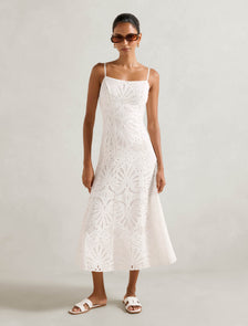 Molly Petite Embroidered Dress Porcelain