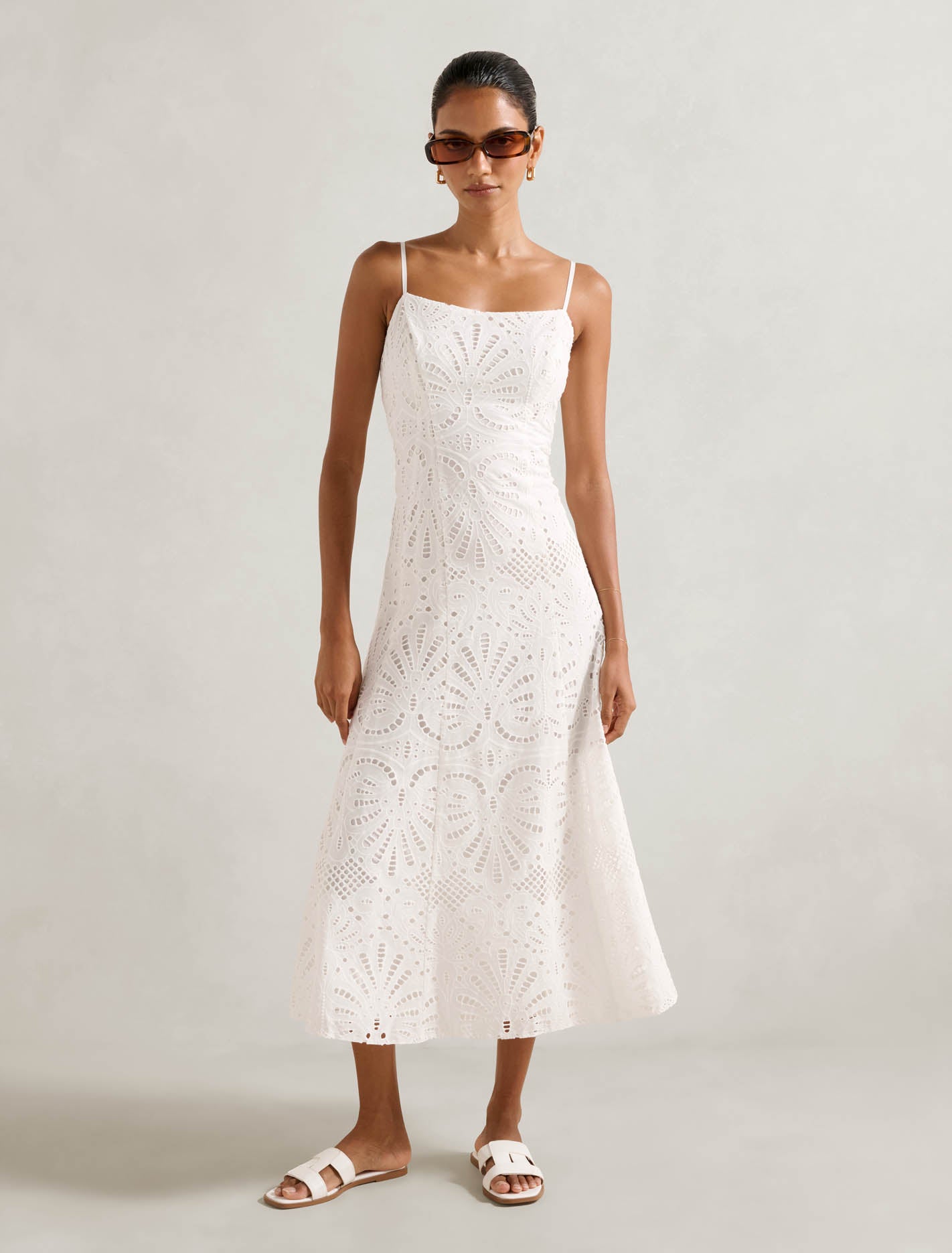 Molly Petite Embroidered Dress Porcelain