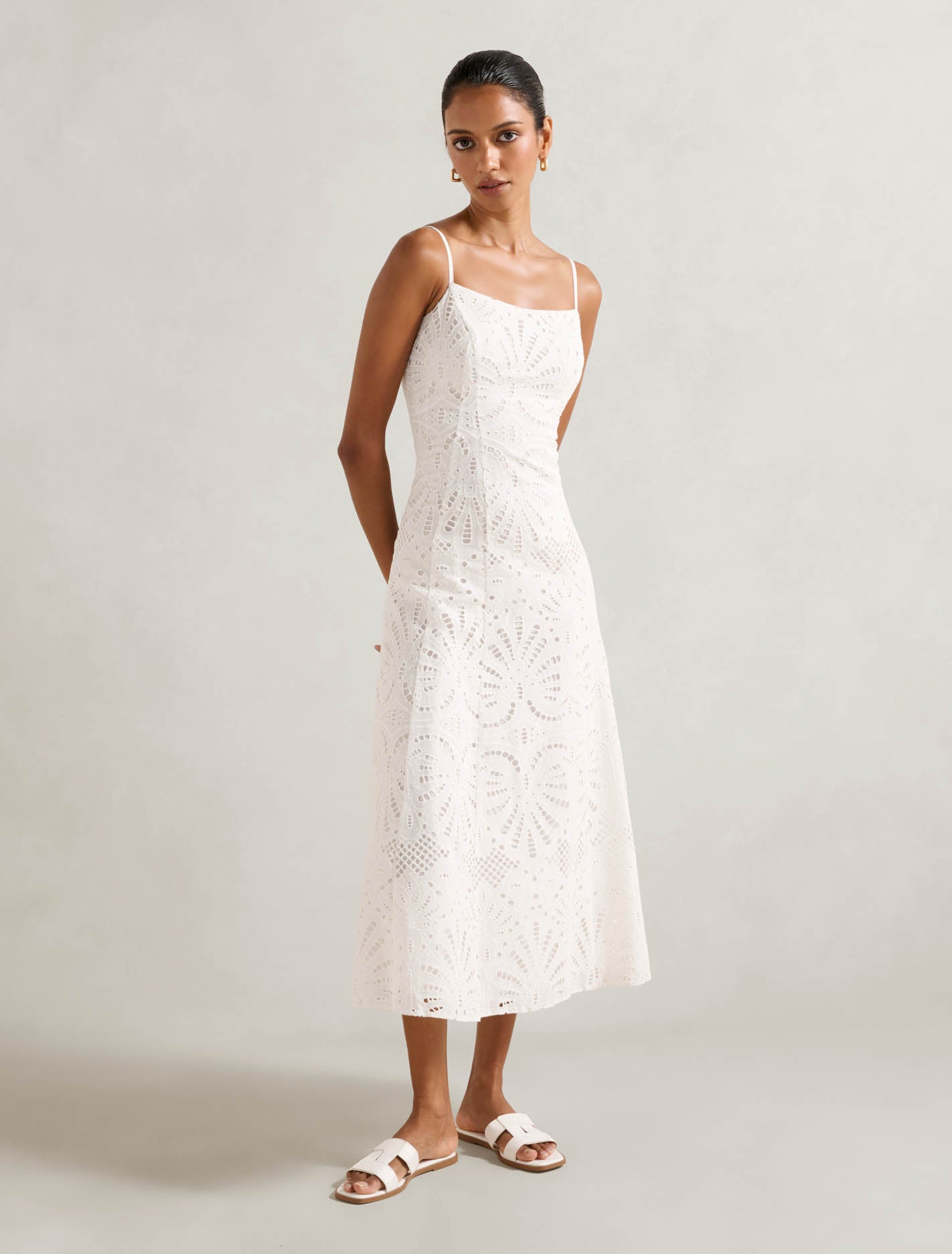 Molly Petite Embroidered Dress Porcelain