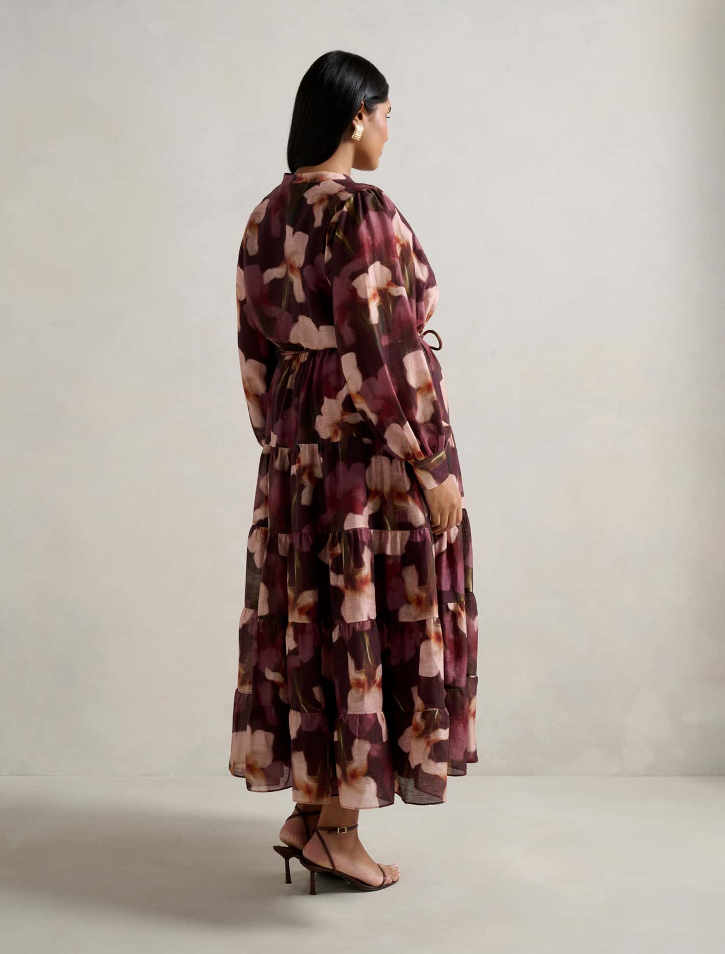 Amanda Curve Belted Tiered Midi Dress Santon Floral