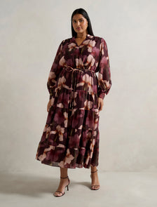 Amanda Curve Belted Tiered Midi Dress Santon Floral