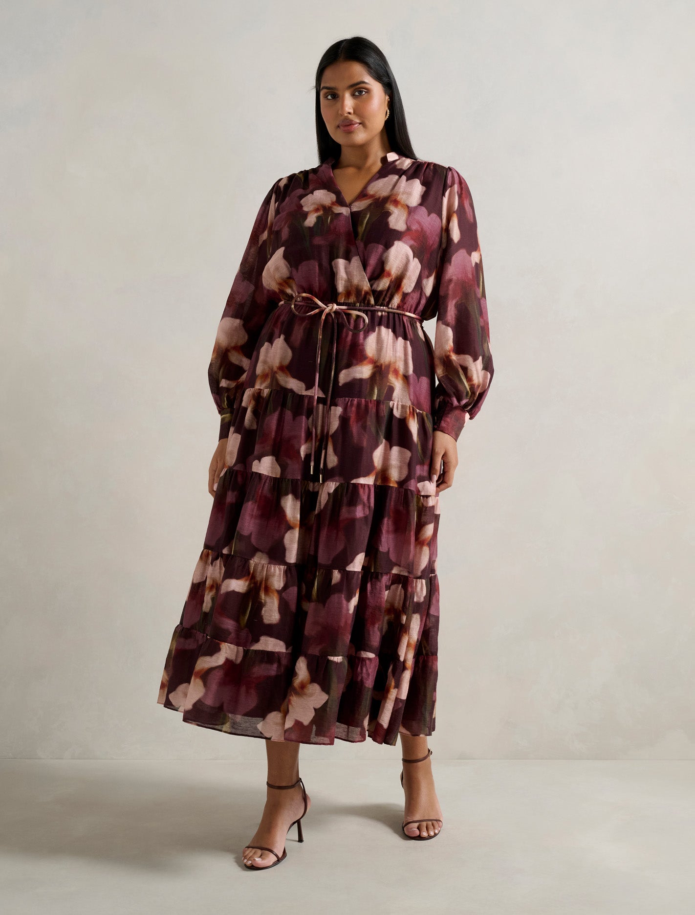Amanda Curve Belted Tiered Midi Dress Santon Floral