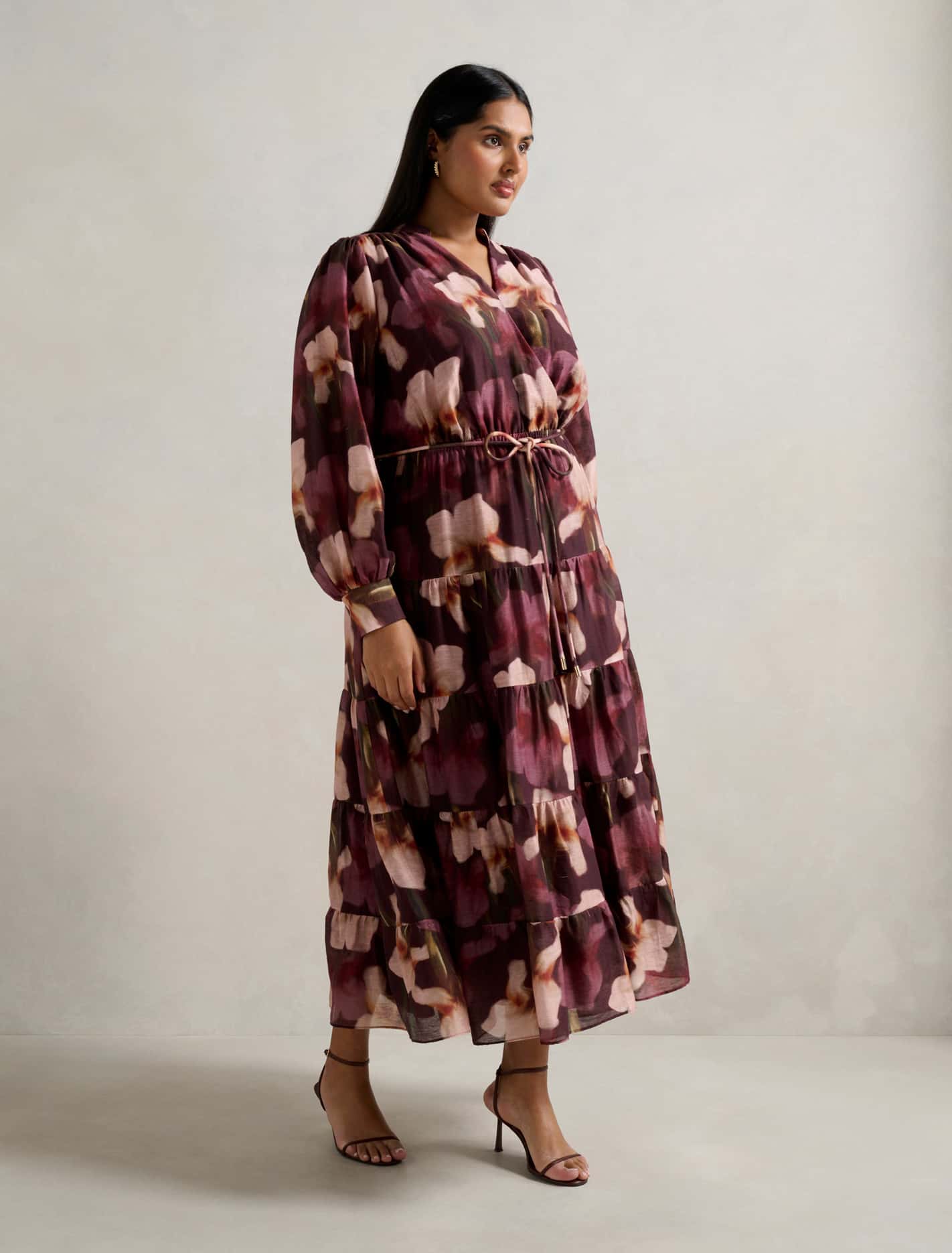 Amanda Curve Belted Tiered Midi Dress Santon Floral