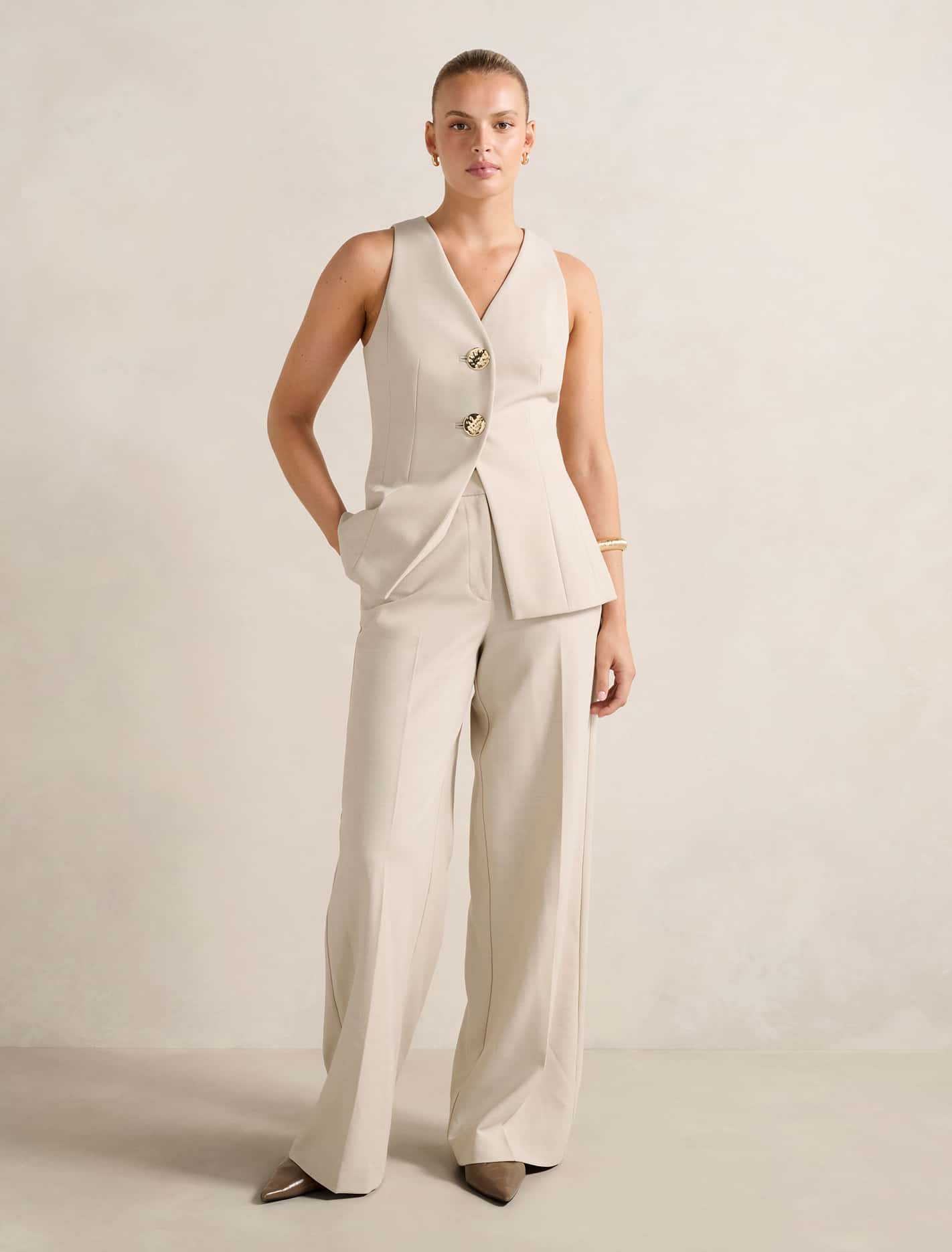Lulu Long Waistcoat Milk Marle Suit