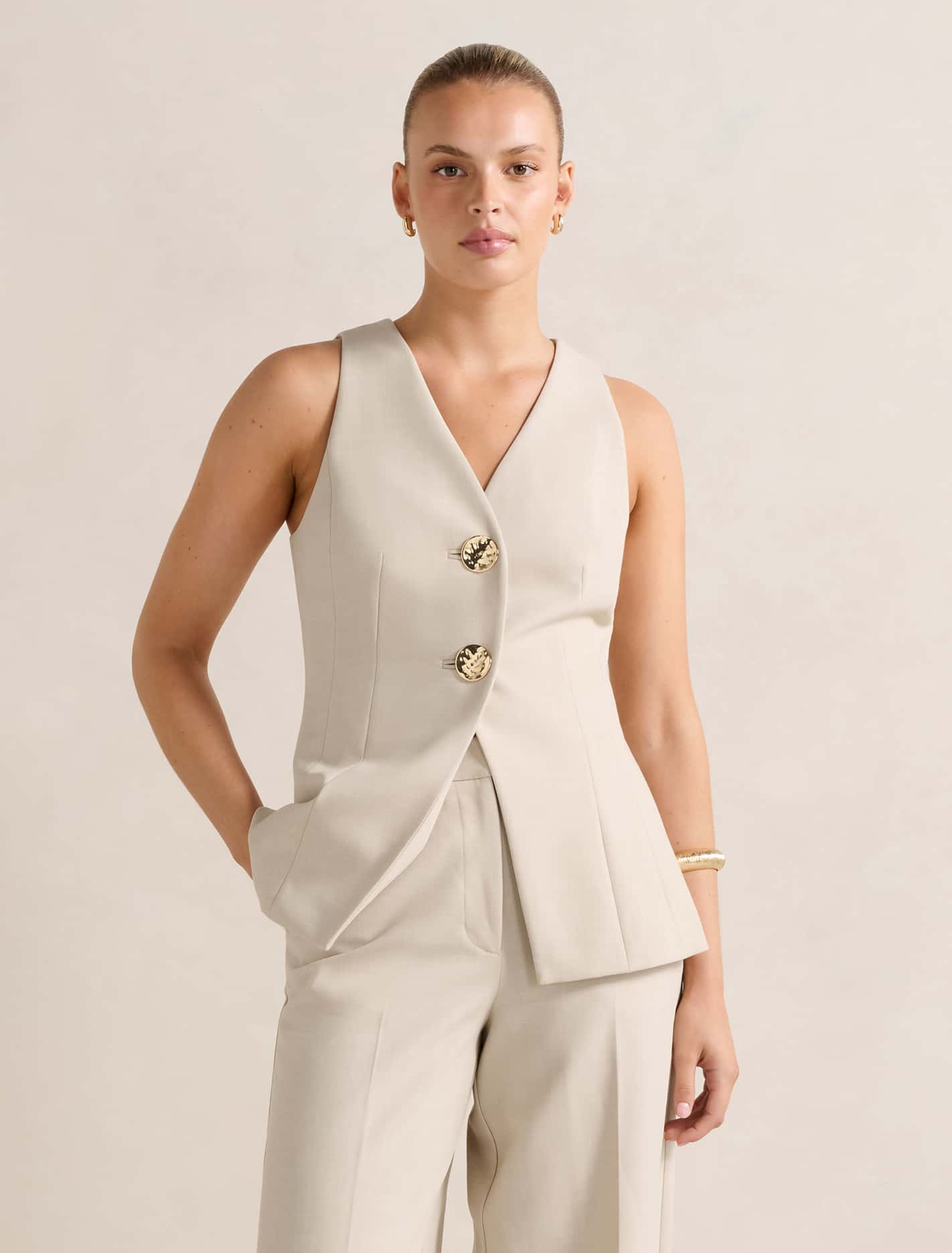 Lulu Long Waistcoat Milk Marle Suit