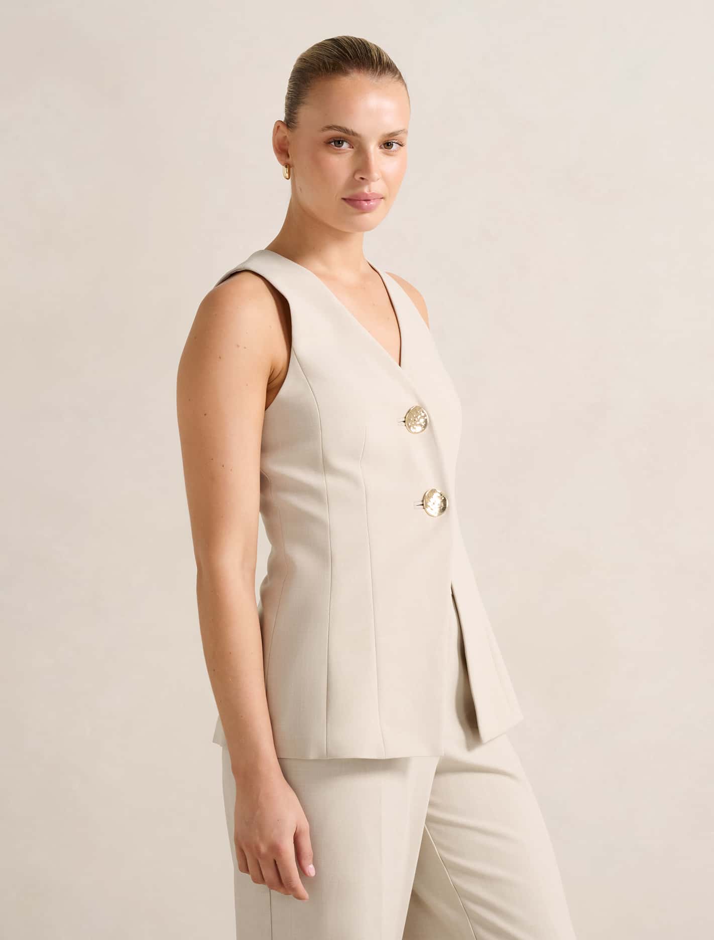 Lulu Long Waistcoat Milk Marle Suit