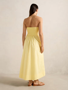 Matisse Ruched Strapless Cotton Midi Dress Spring Daffodil