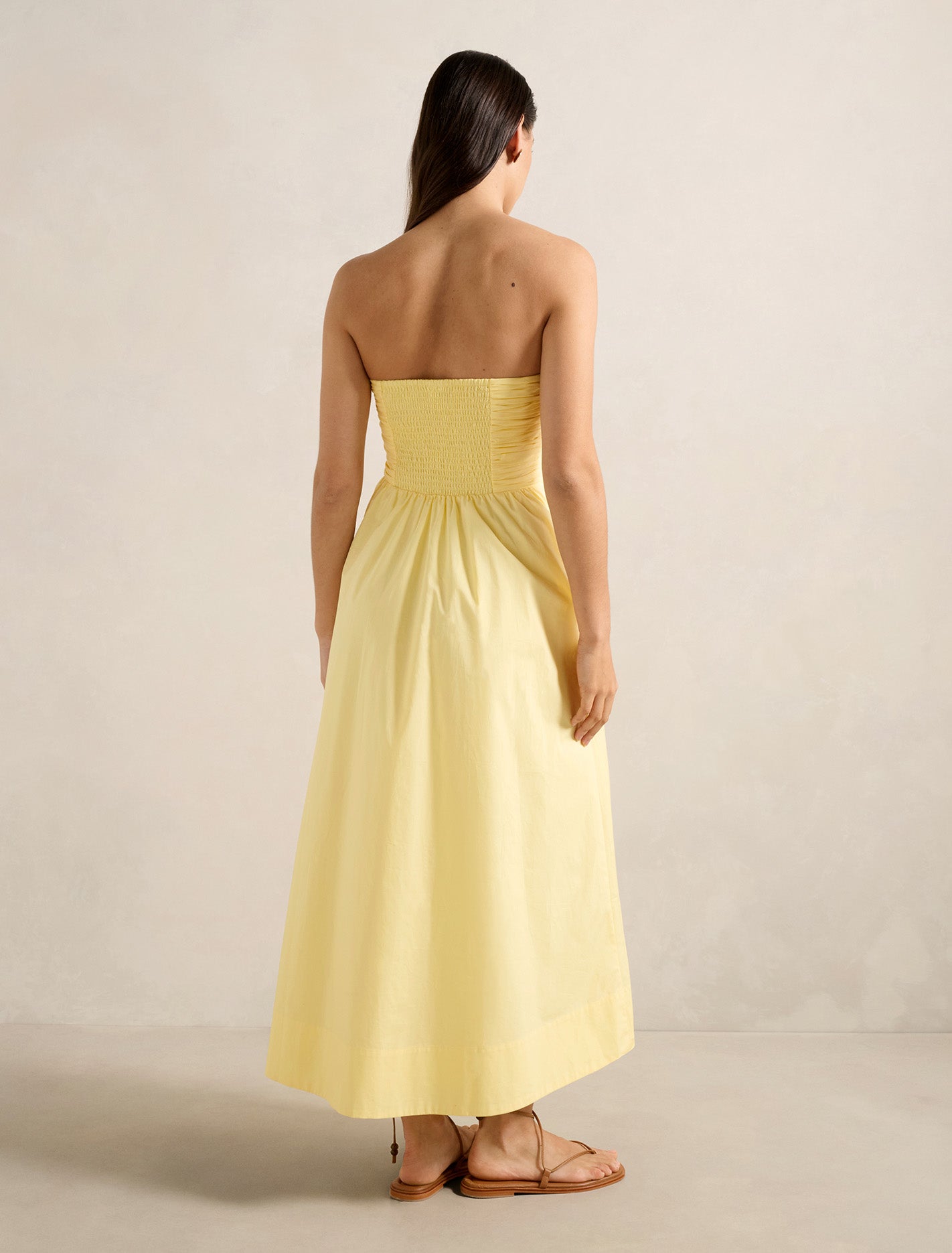 Matisse Ruched Strapless Cotton Midi Dress Spring Daffodil