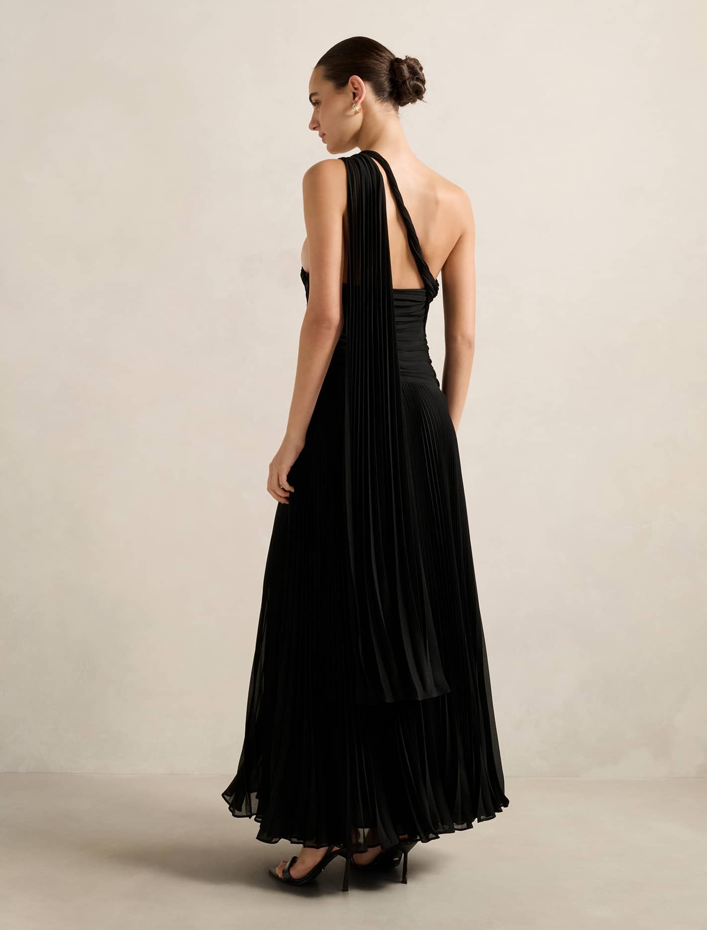 Sandra Pleated Cape Maxi Dress Black
