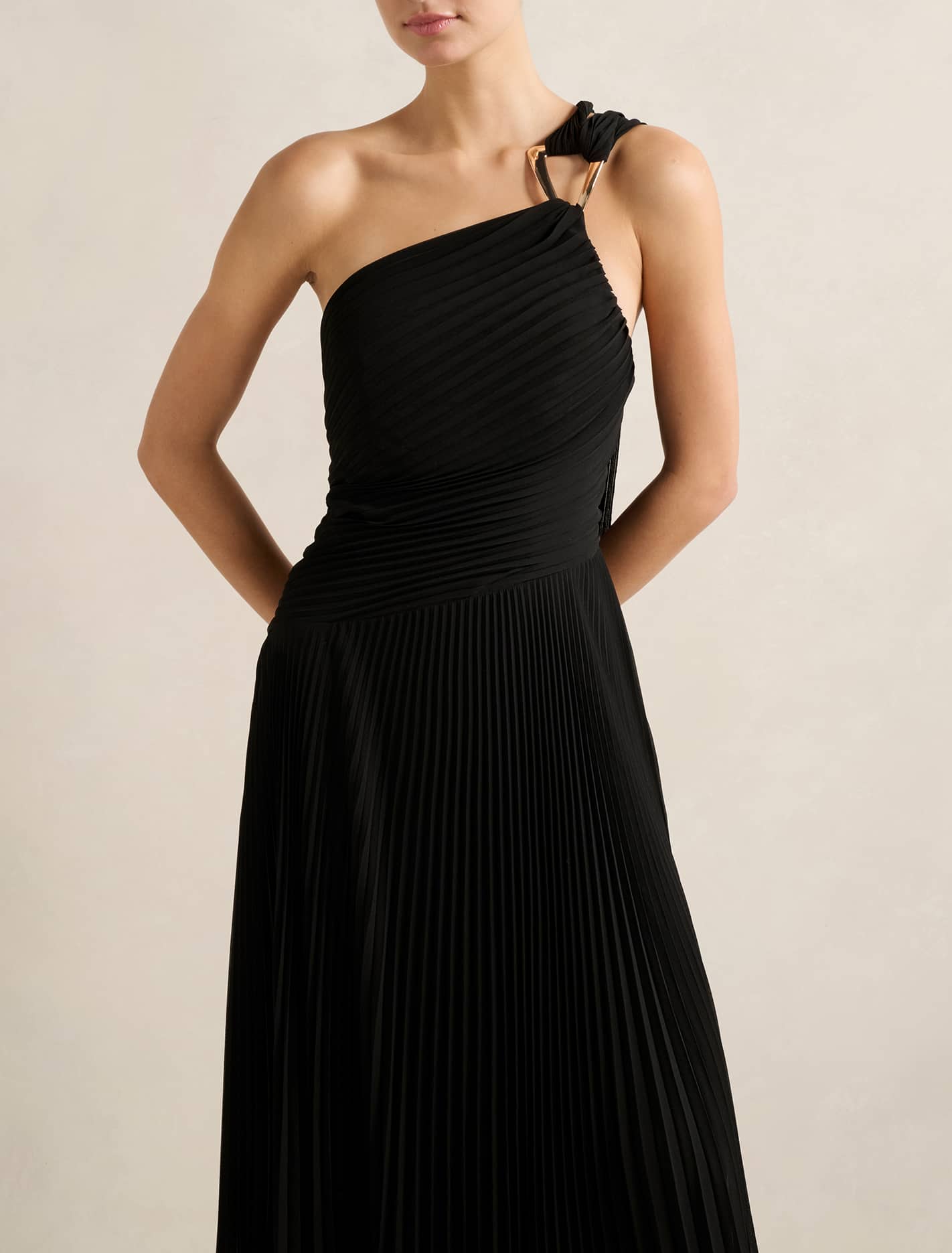 Sandra Pleated Cape Maxi Dress Black
