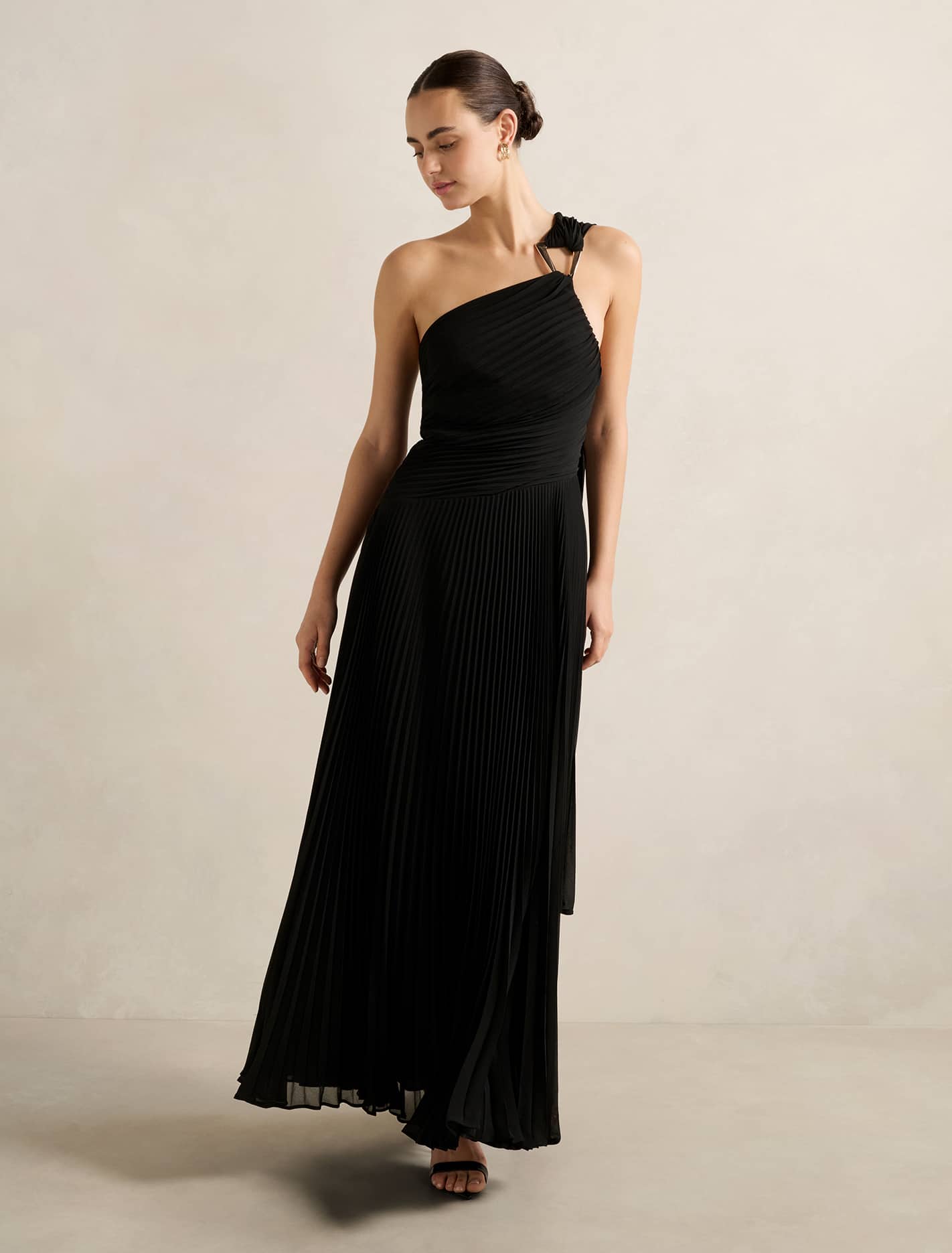 Sandra Pleated Cape Maxi Dress Black