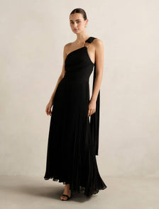 Sandra Pleated Cape Maxi Dress Black