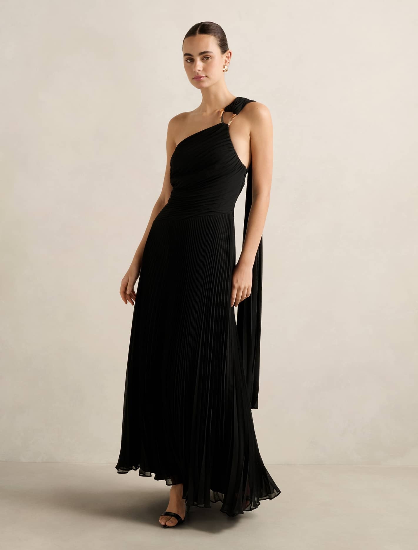Sandra Pleated Cape Maxi Dress Black