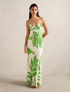 Sloane Printed Satin Maxi Dress Green Mora