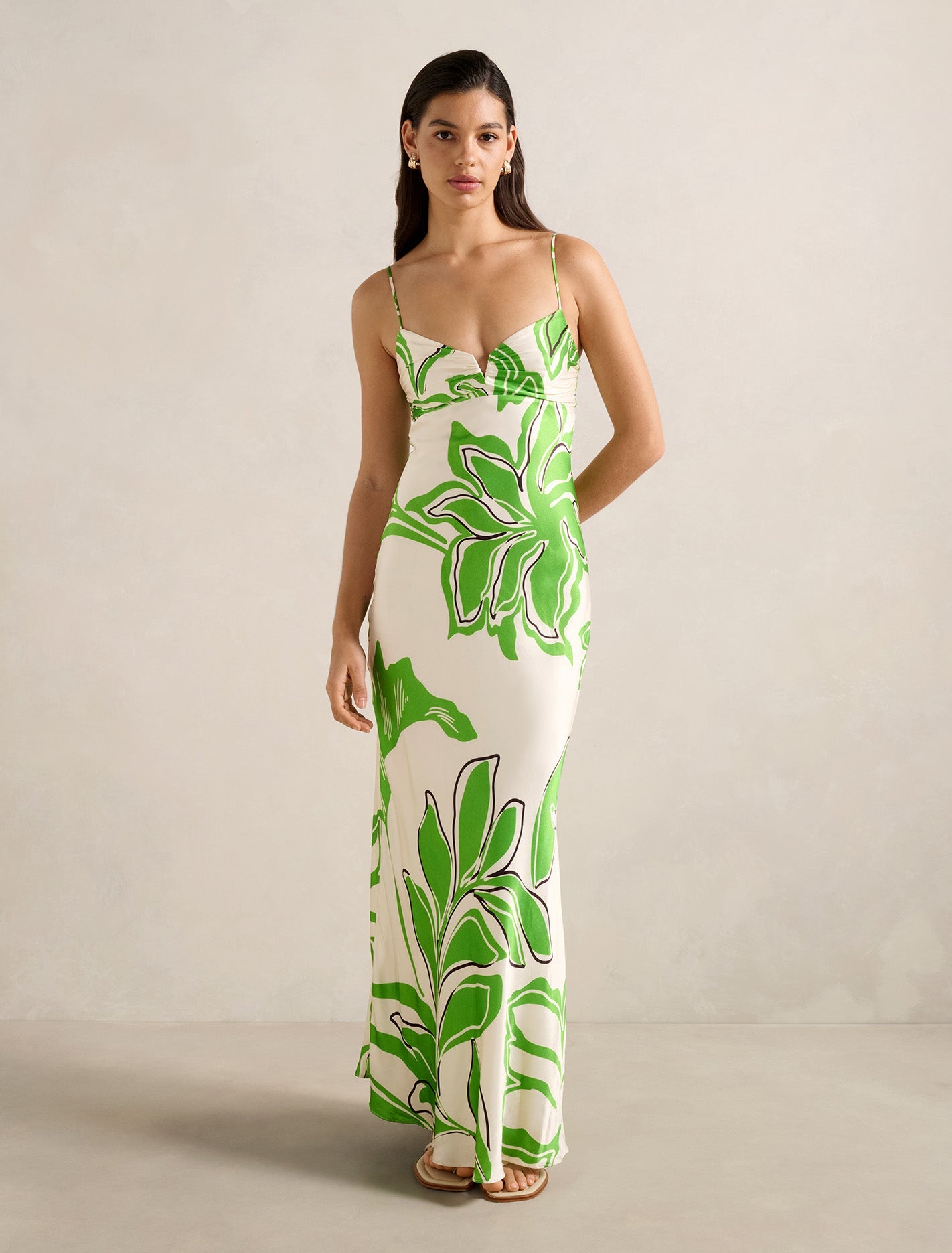Sloane Printed Satin Maxi Dress Green Mora