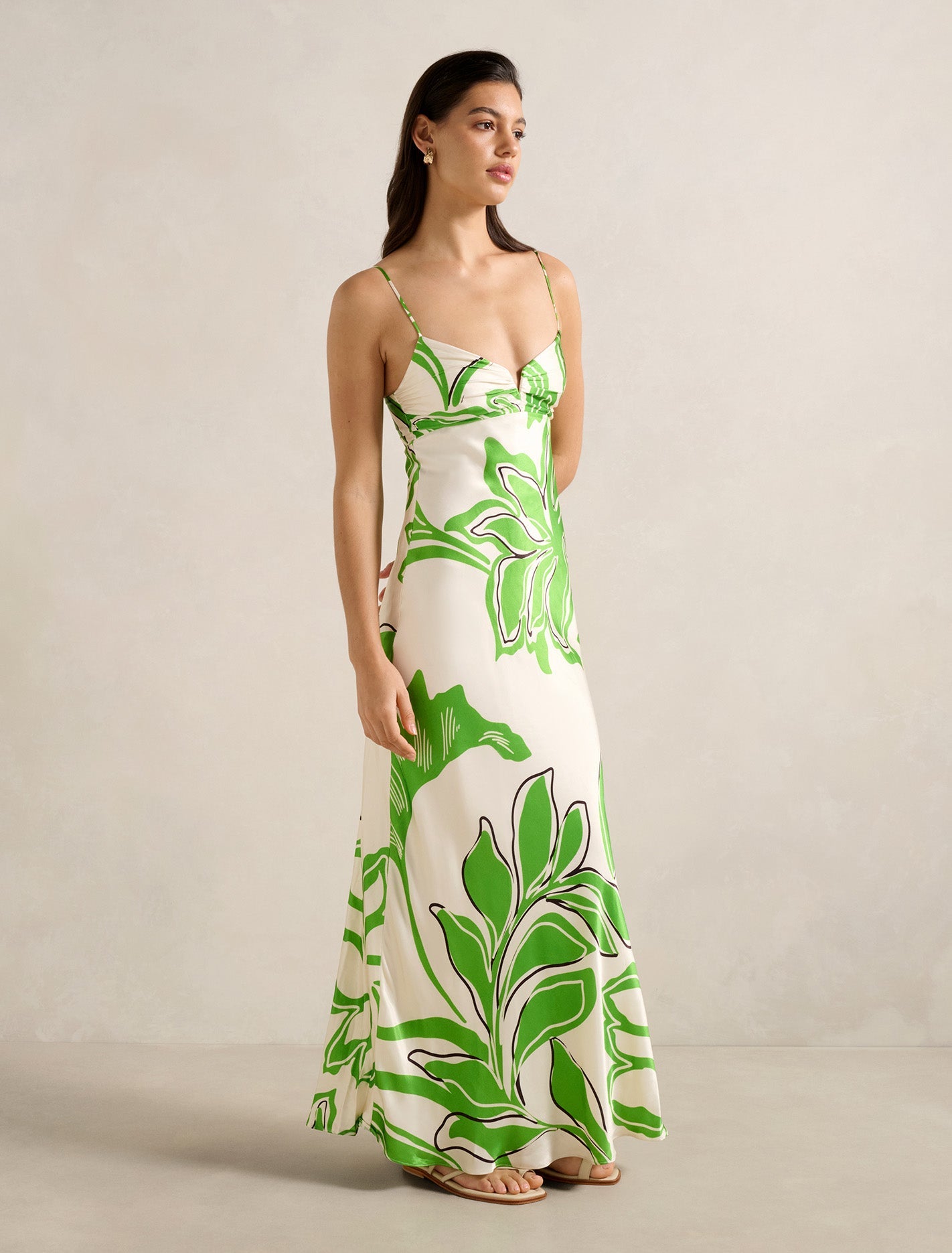 Sloane Printed Satin Maxi Dress Green Mora