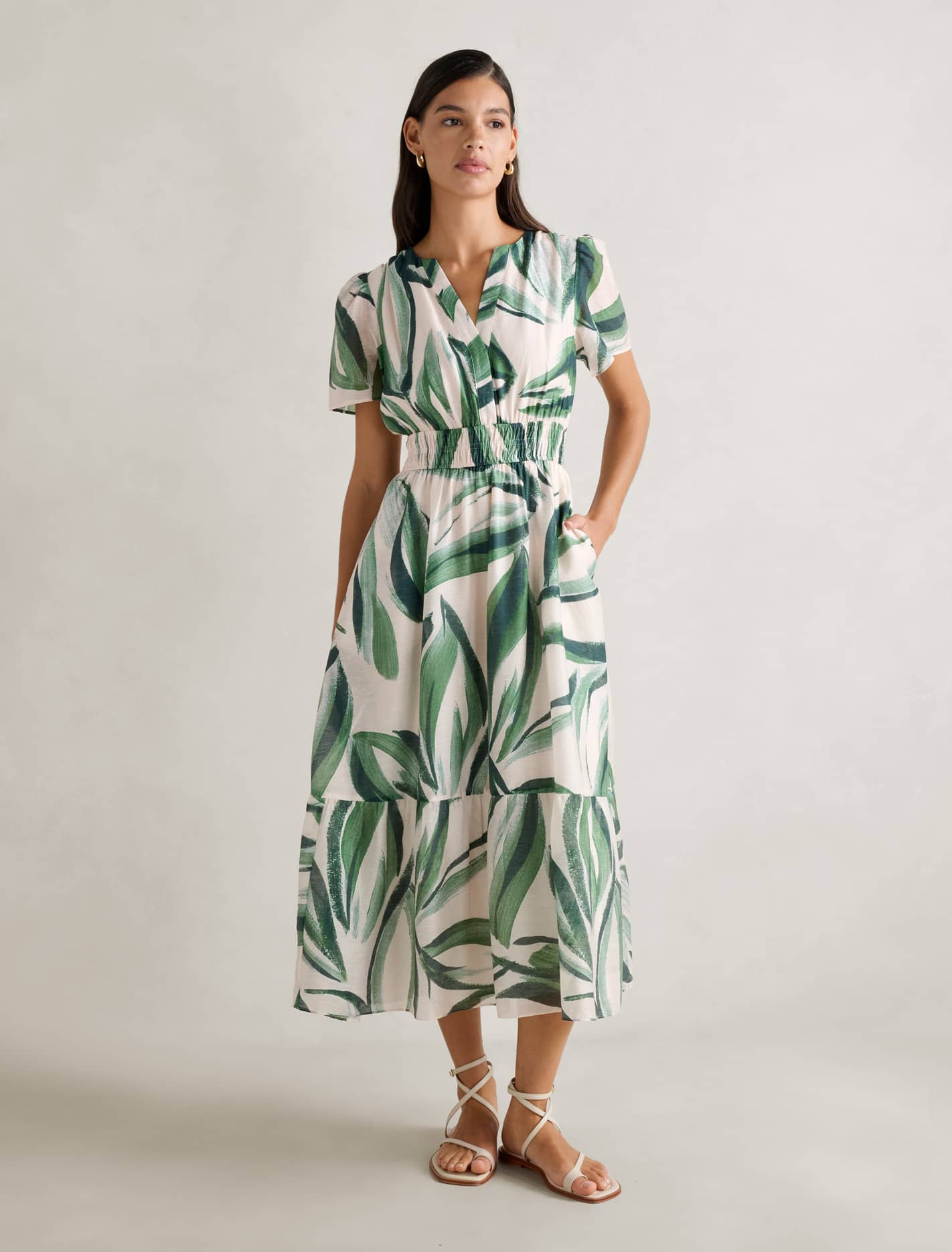 Eleanor Short-Sleeve Midi Dress Ionia Abstract