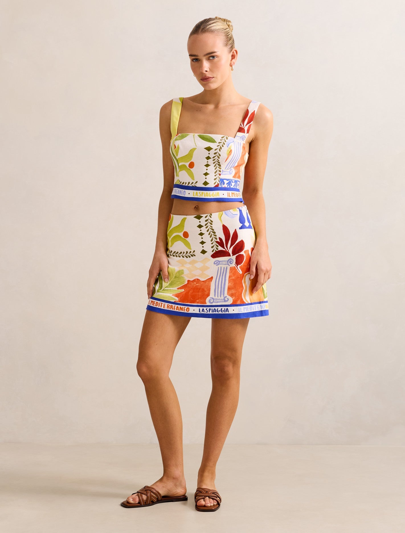 Christa Linen Top Rhodes Collage Co-ord