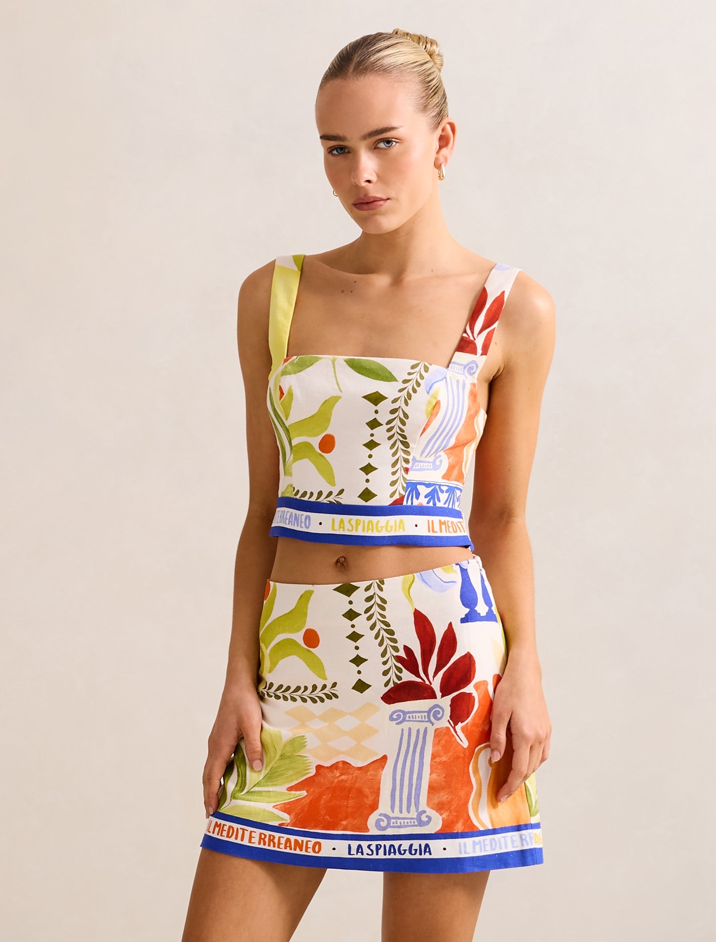 Christa Linen Top Rhodes Collage Co-ord