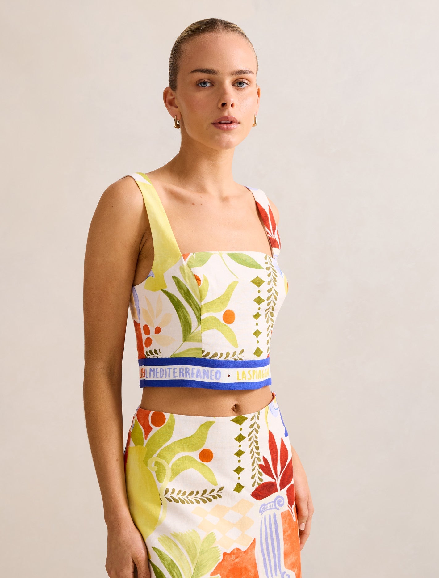 Christa Linen Top Rhodes Collage Co-ord