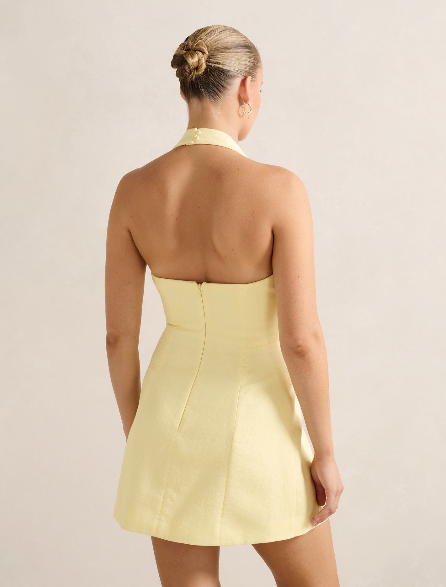 Ricki Linen Halter Mini Dress Spring Daffodil