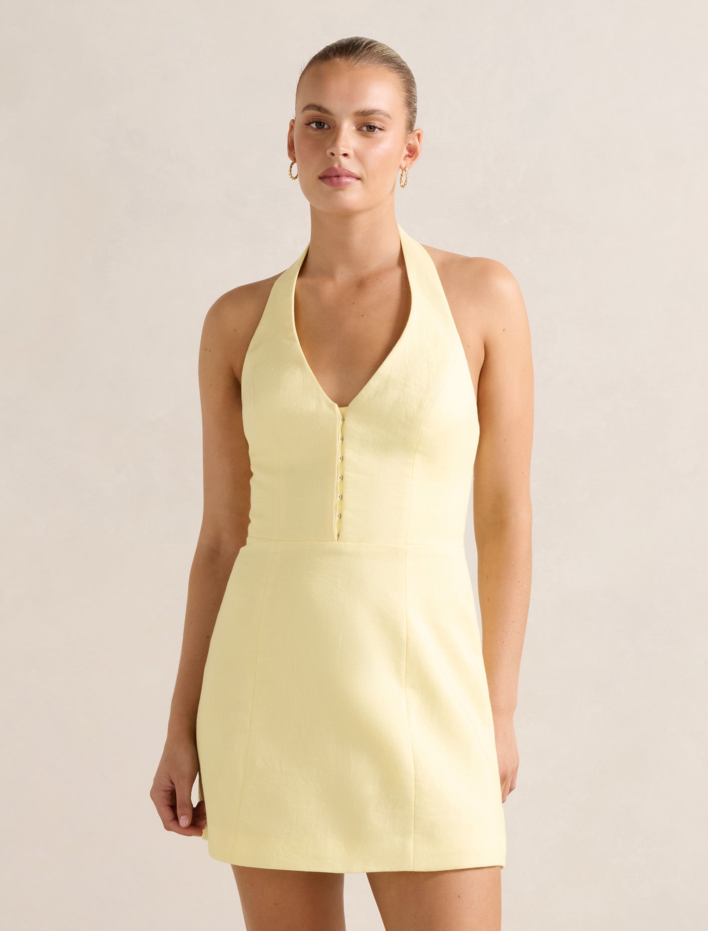 Ricki Linen Halter Mini Dress Spring Daffodil