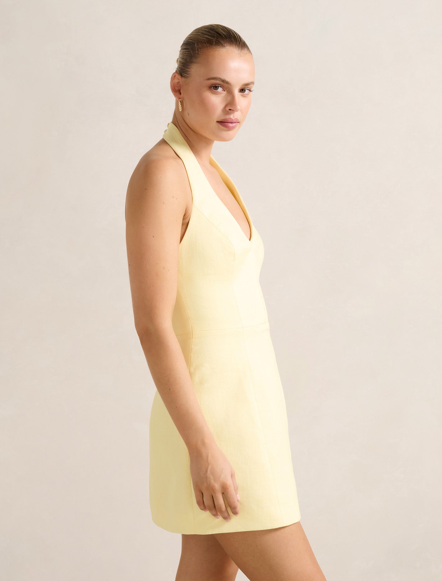Ricki Linen Halter Mini Dress Spring Daffodil