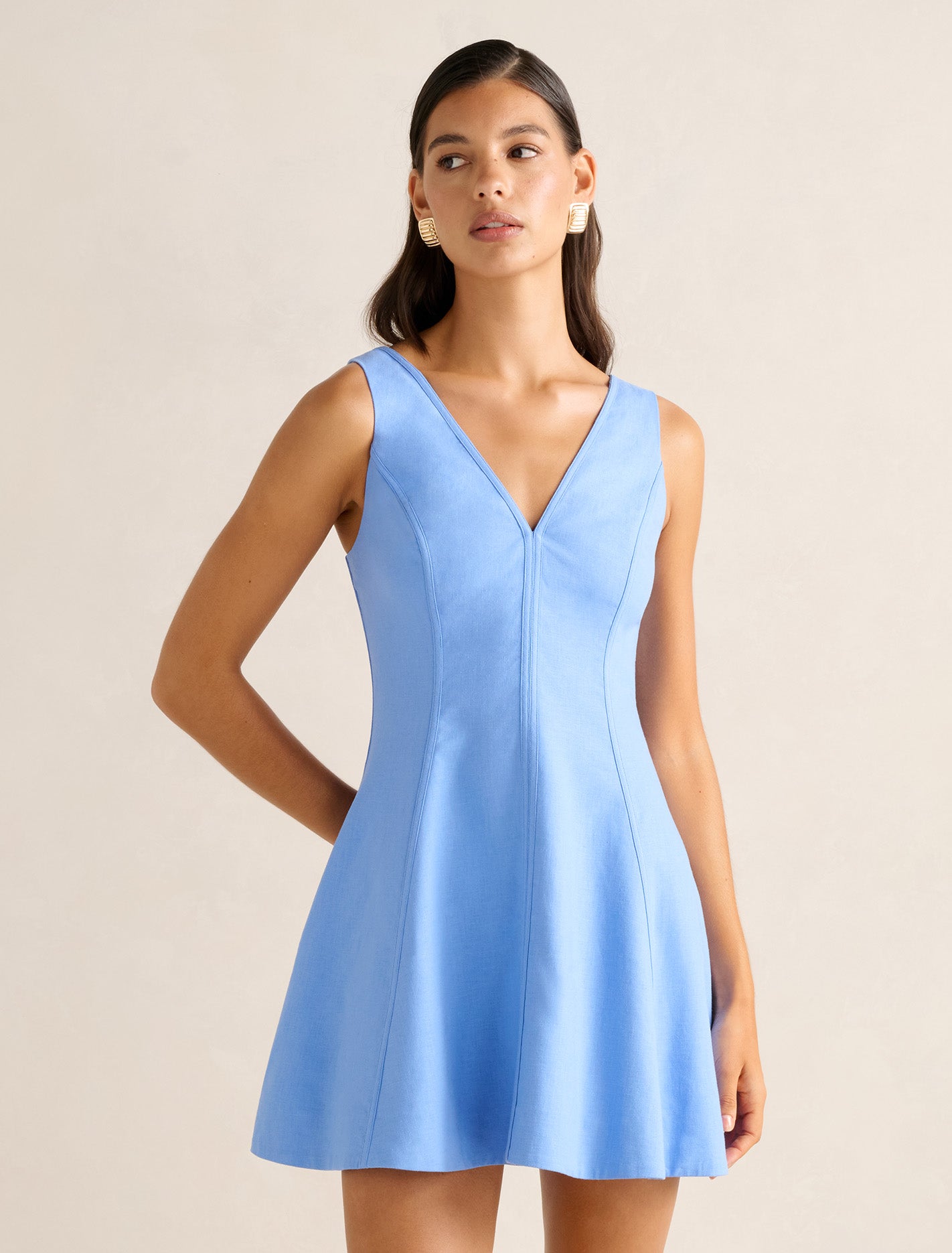 Fran Fit & Flare Linen Mini Dress Blue Lake