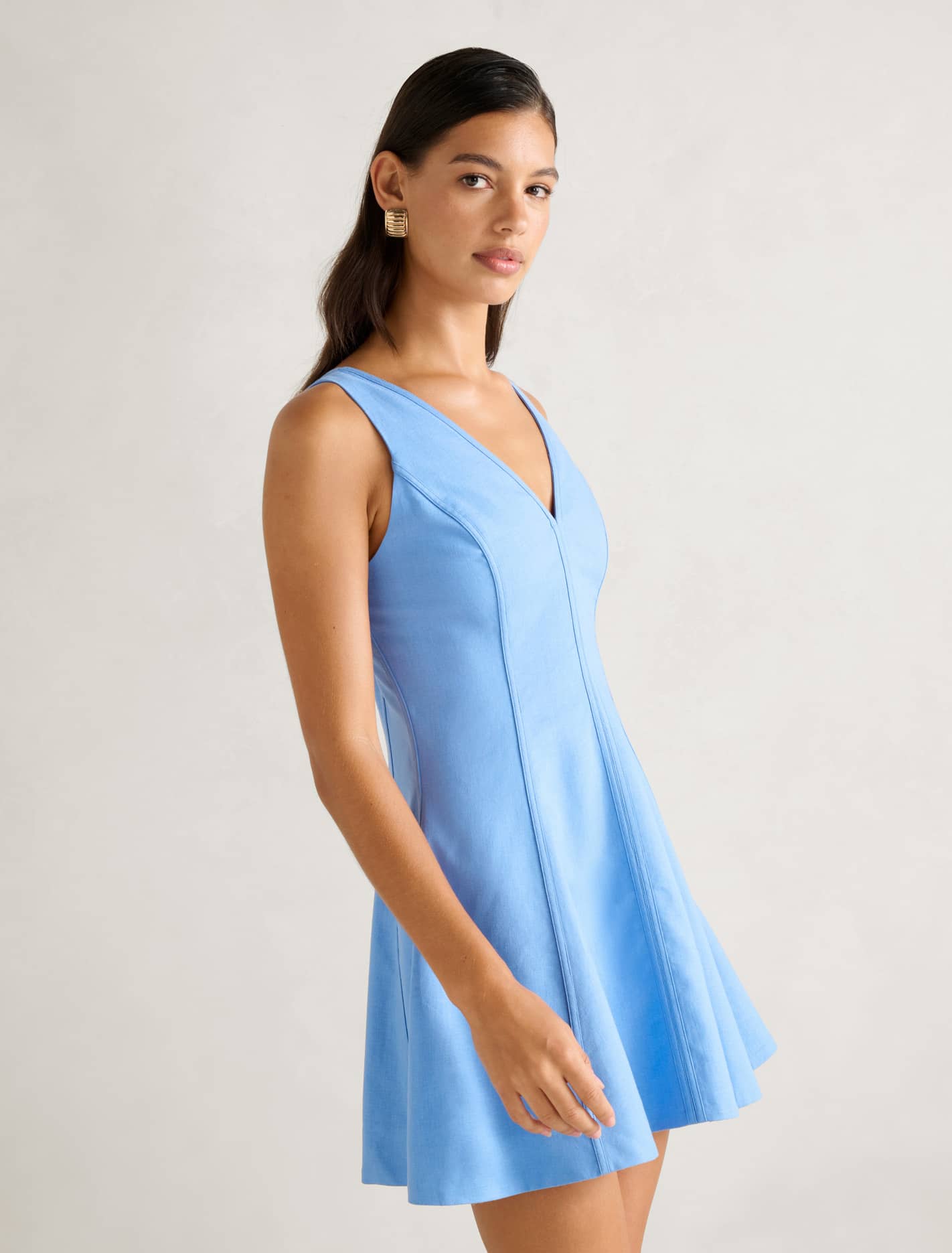 Fran Fit & Flare Linen Mini Dress Blue Lake