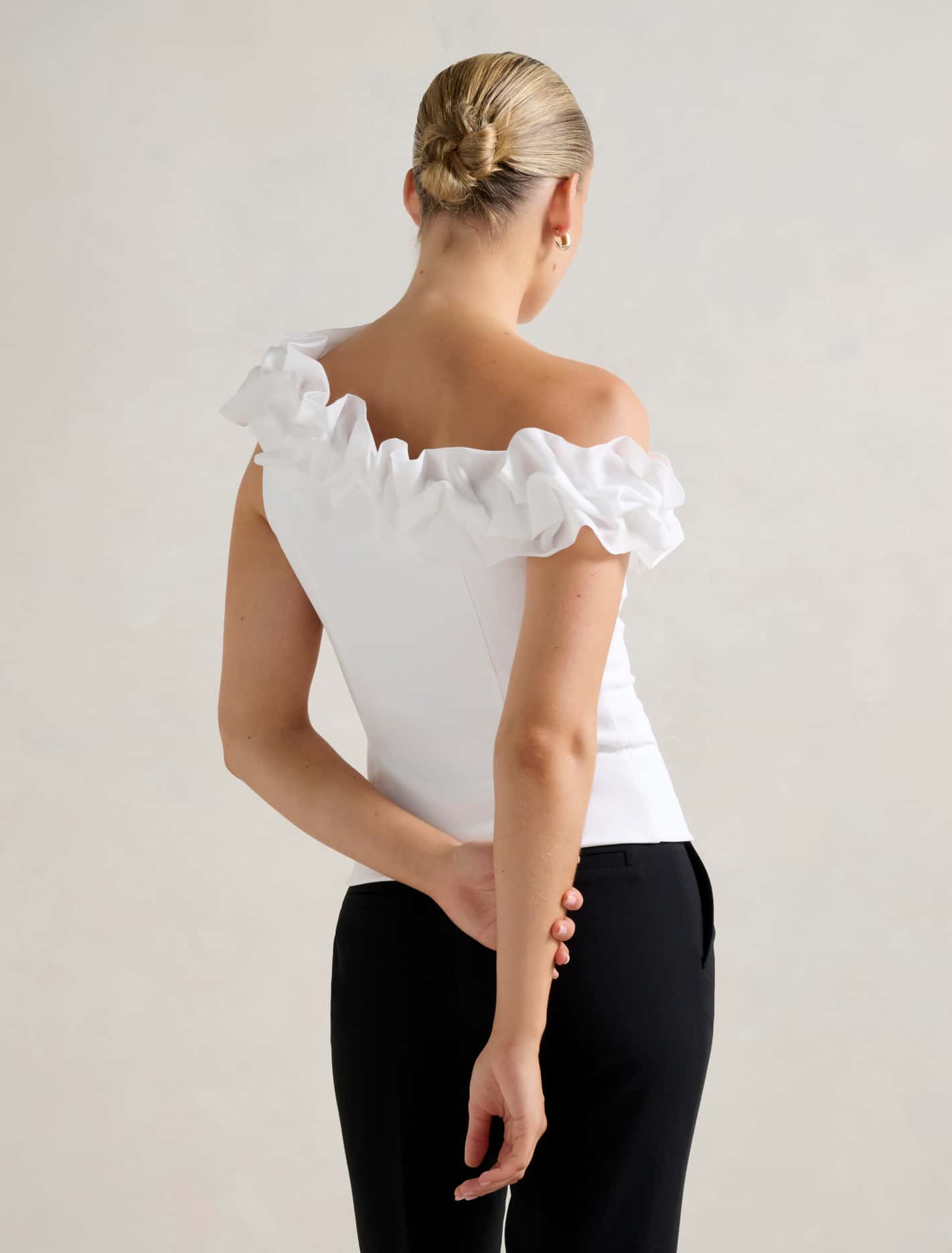 Sadie Tipped Shoulder Ruffle Top Porcelain